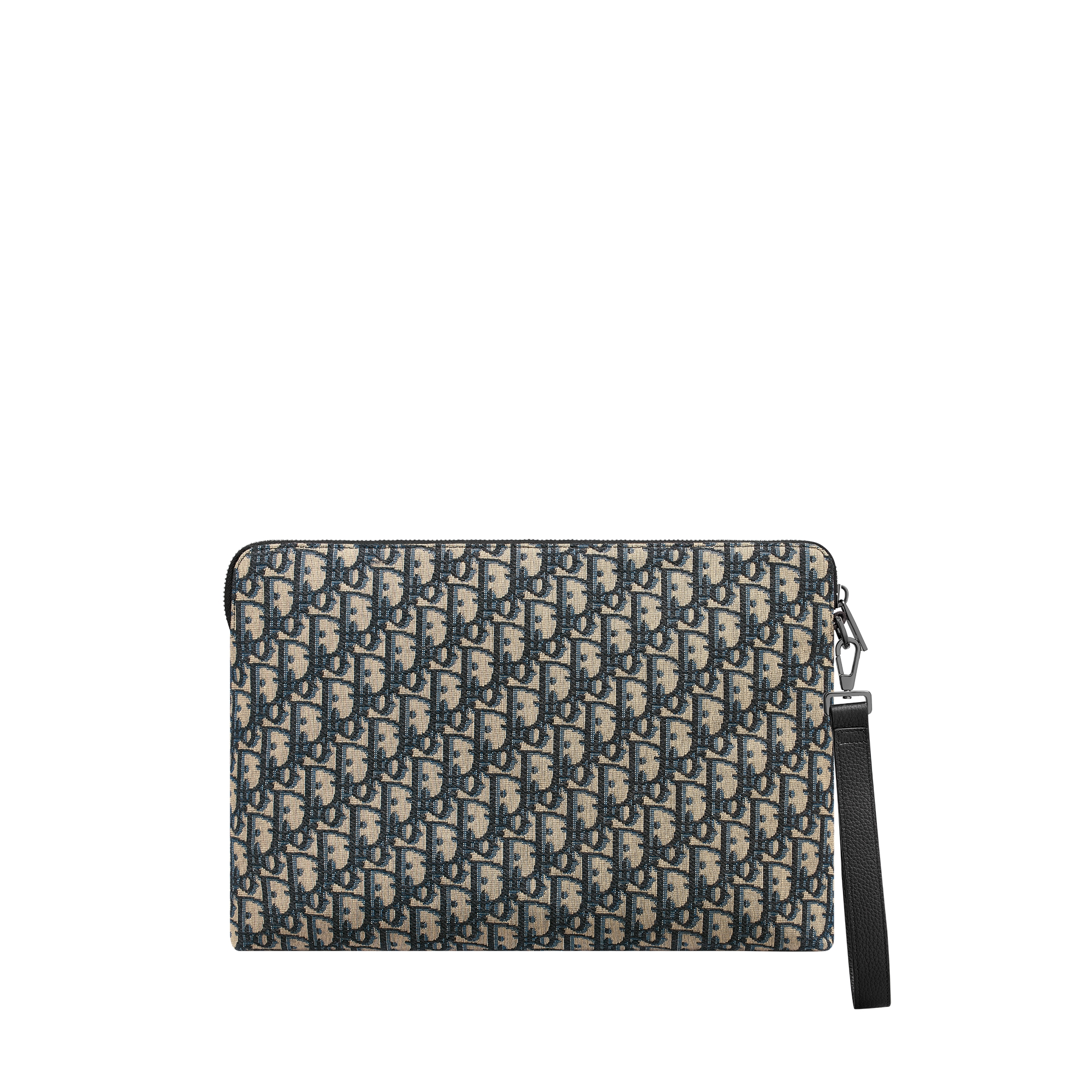 A4 Zipped Pouch Beige and Black Dior Oblique Jacquard E08