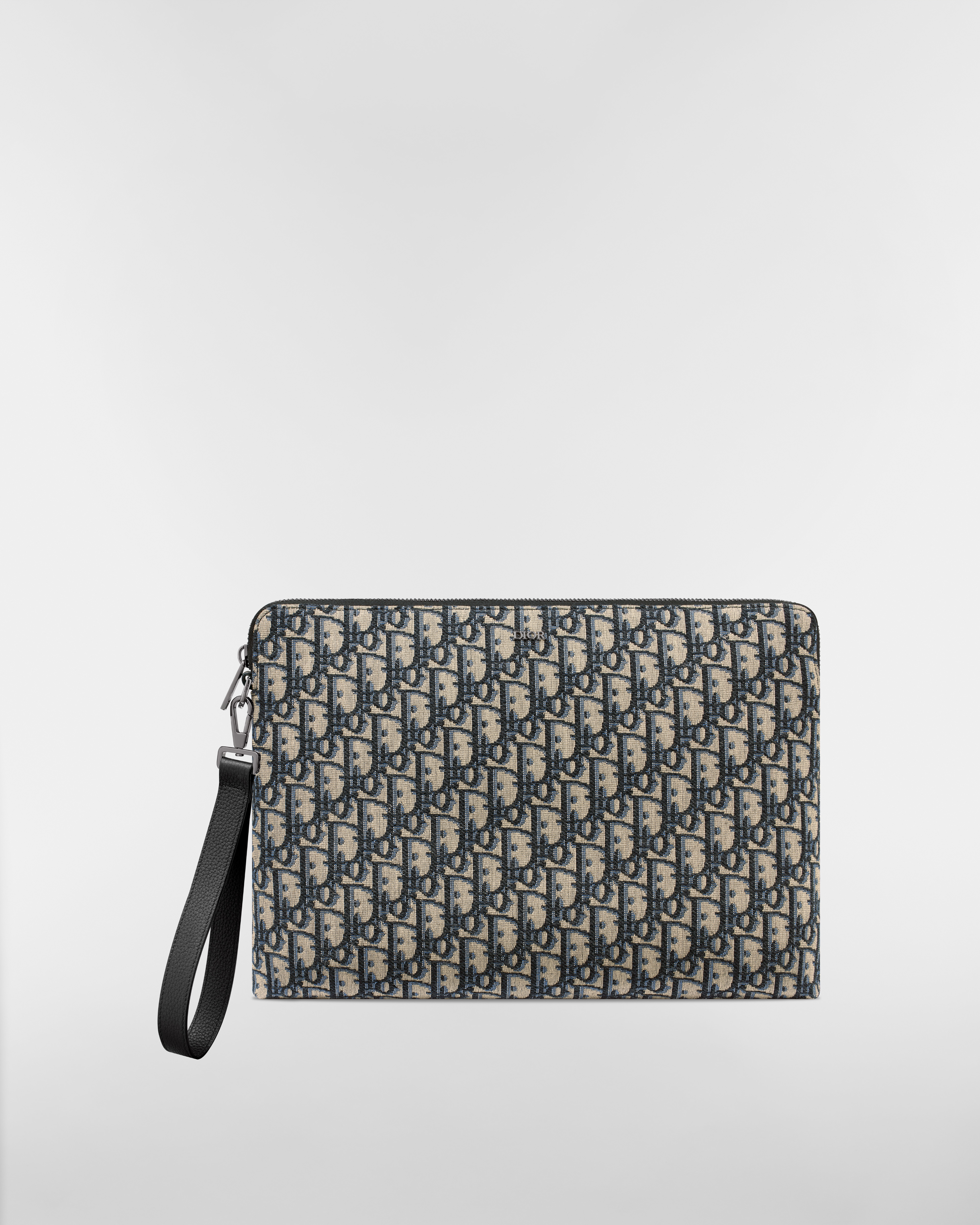 A4 拉鏈小袋 米色和黑色 Dior Oblique 圖案緹花 E01