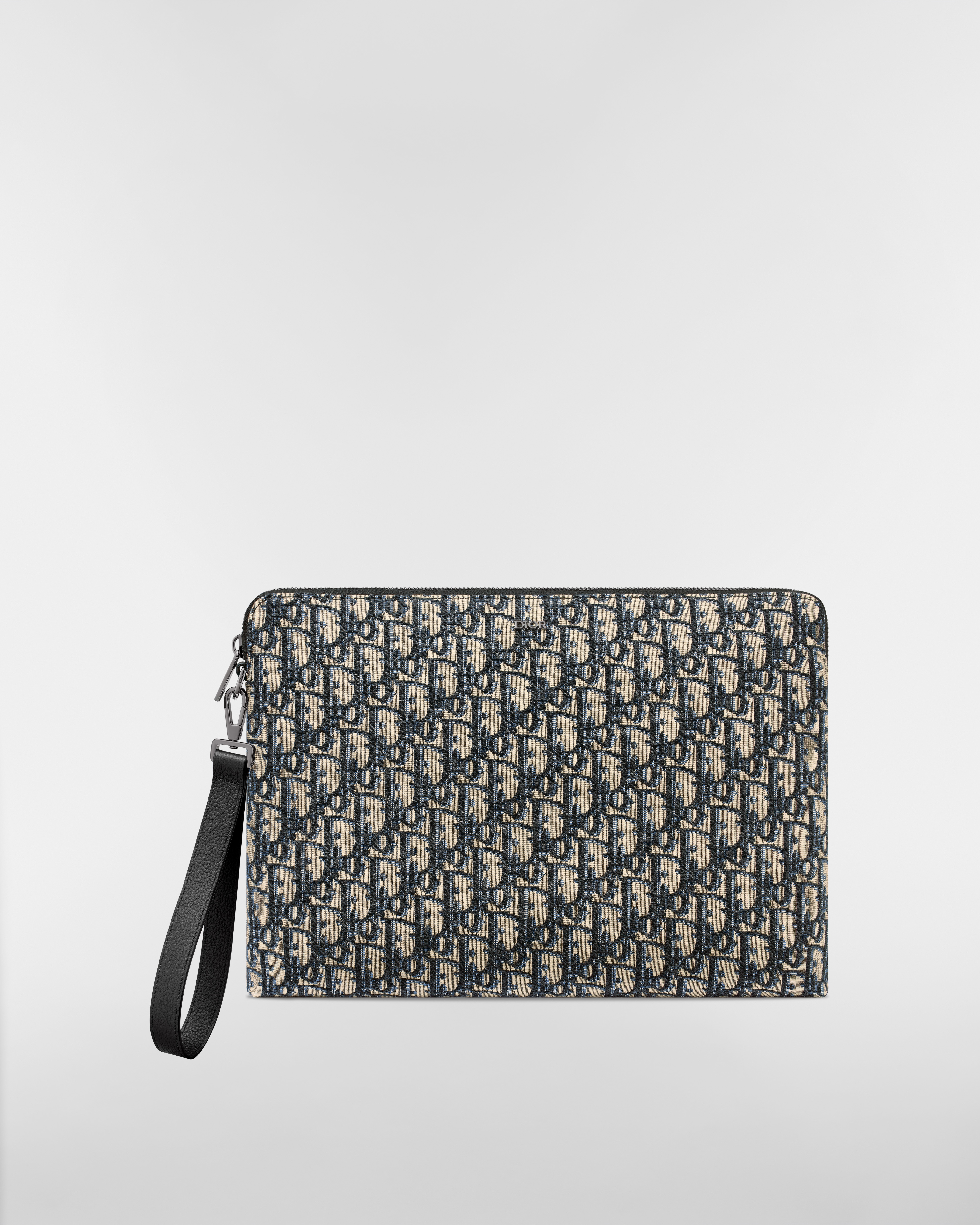 A4 Zipped Pouch Beige and Black Dior Oblique Jacquard E01