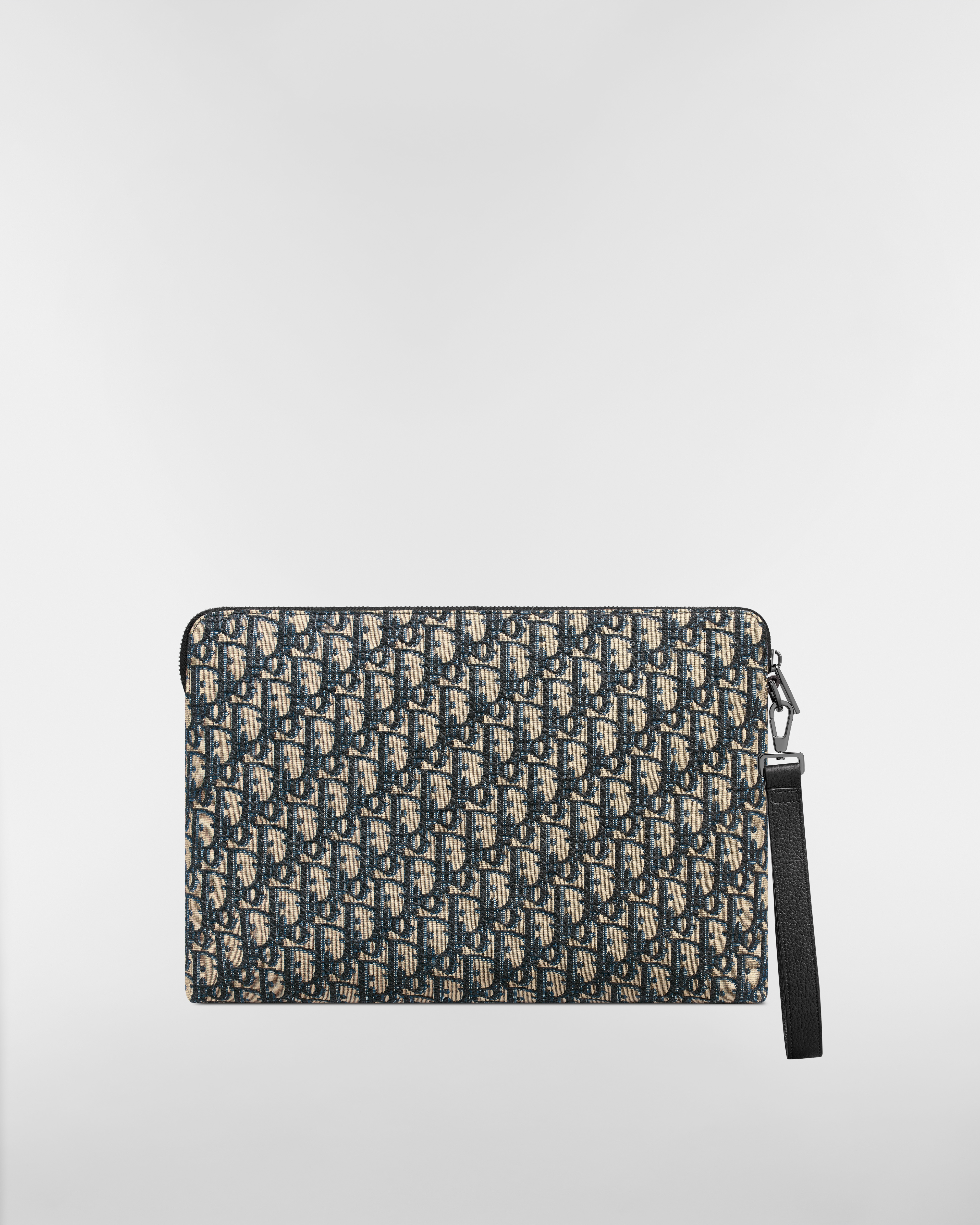 A4 拉鏈小袋 米色和黑色 Dior Oblique 圖案緹花 E08