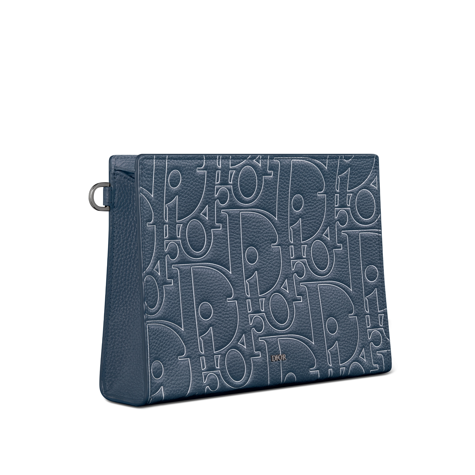 Clutch pochette triangular A5 Couro Dior Gravity Outline azul-marinho E03