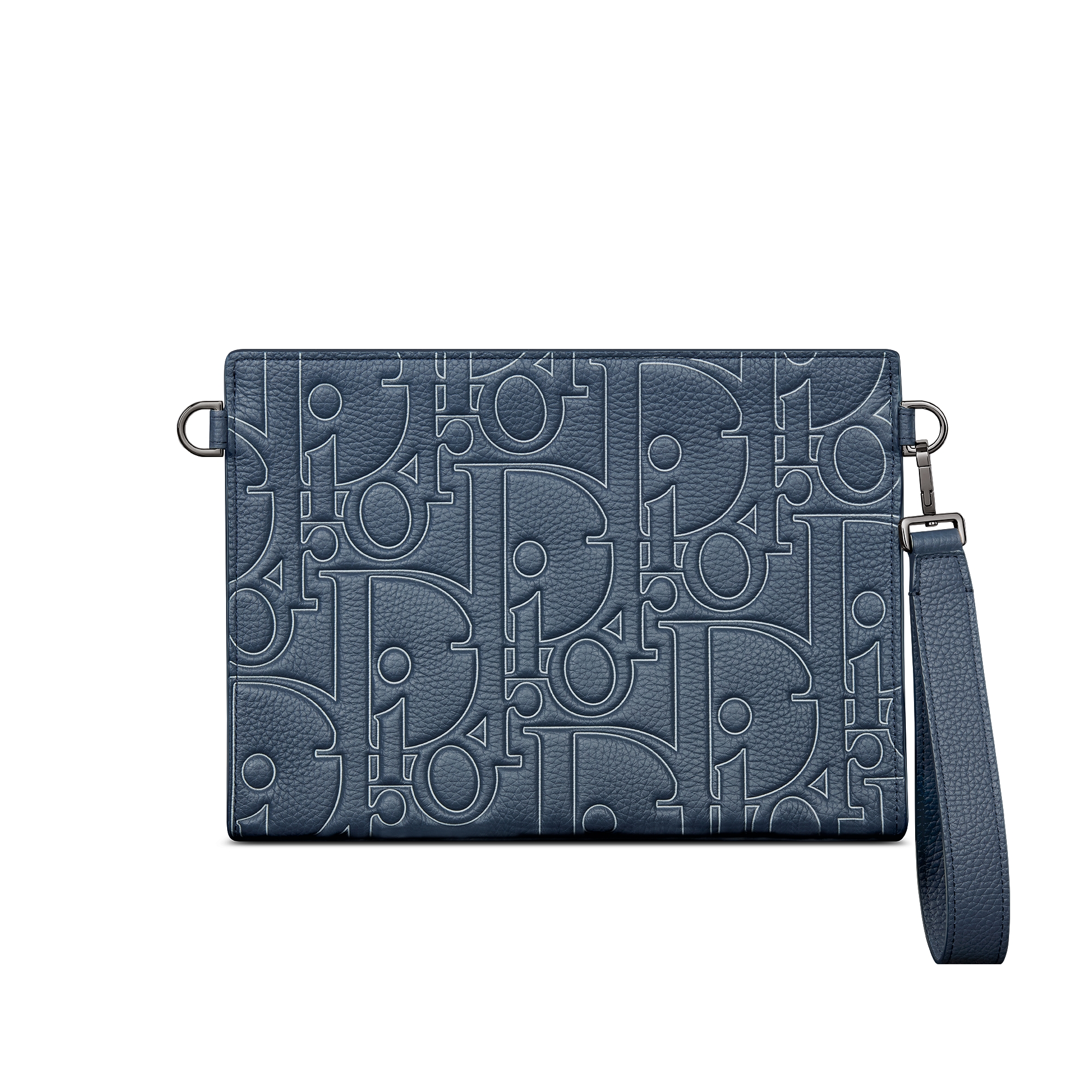 Clutch pochette triangular A5 Couro Dior Gravity Outline azul-marinho E08