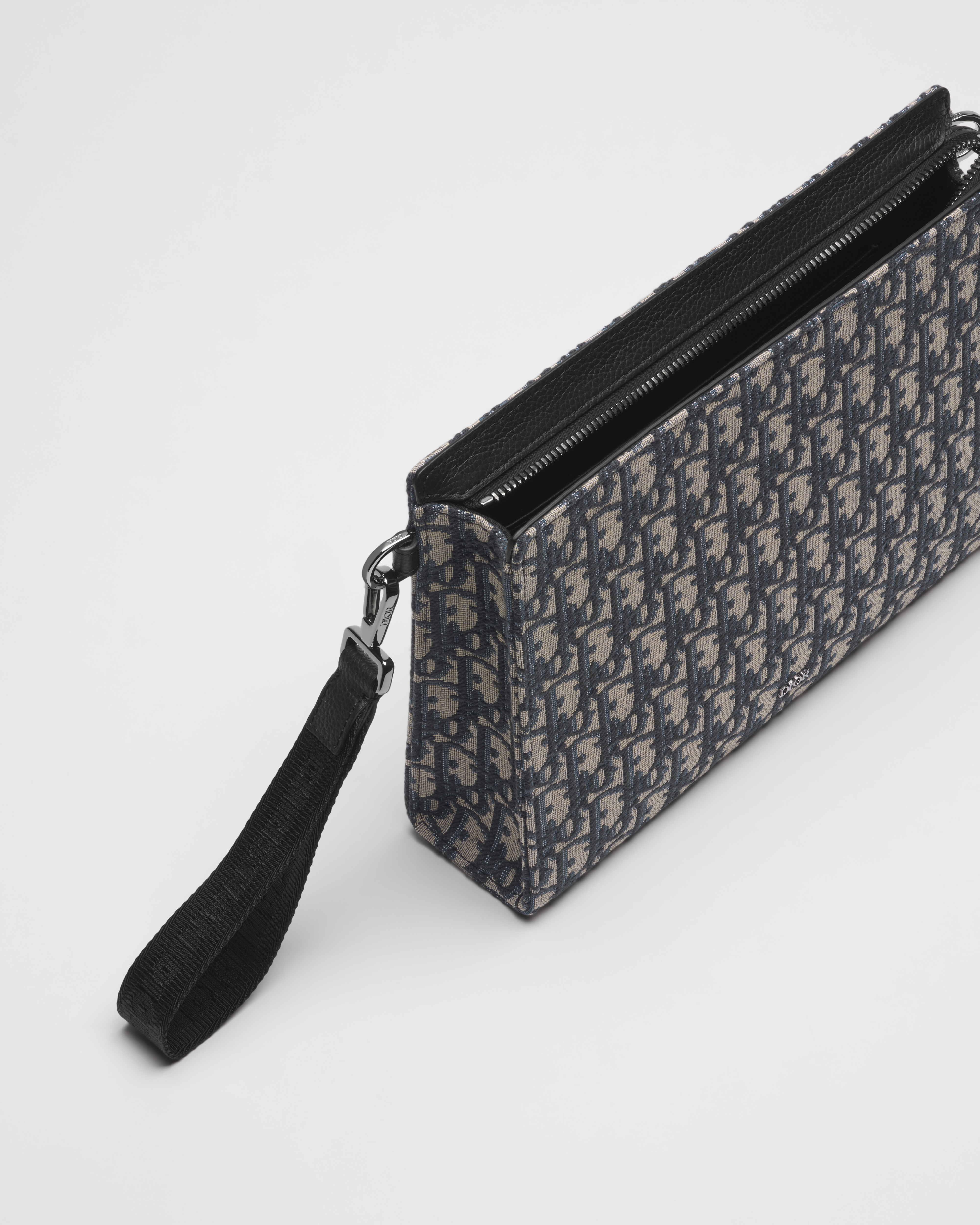 A5 Triangle Pouch Beige and Black Dior Oblique Jacquard E12