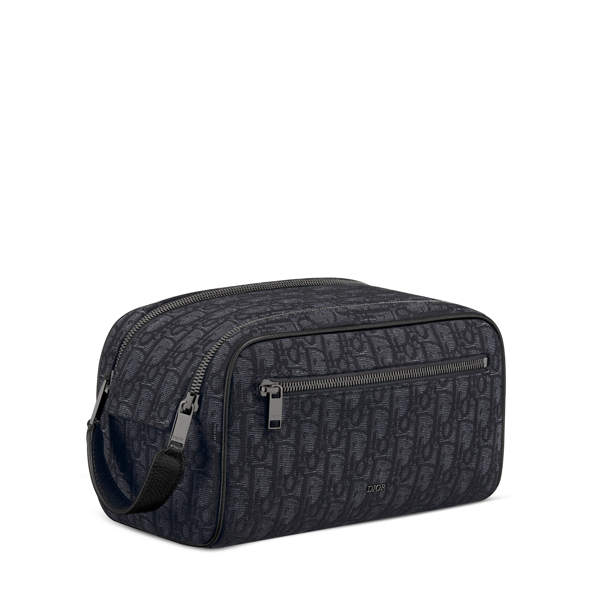 Toilettas Zwarte Dior Oblique-jacquard en zwart generfd kalfsleer E03