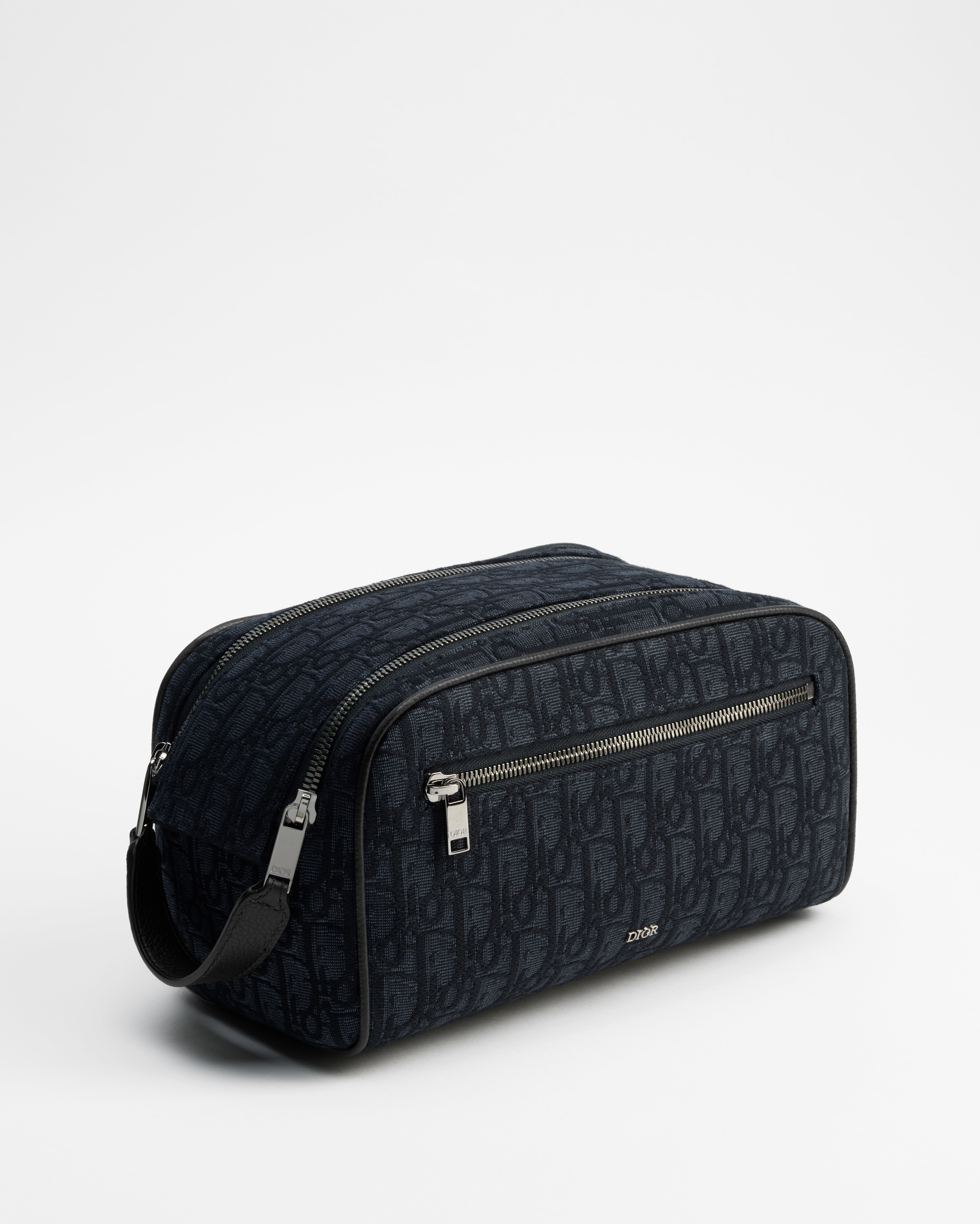 Toiletry Bag Black Dior Oblique Jacquard and Black Grained Calfskin E03