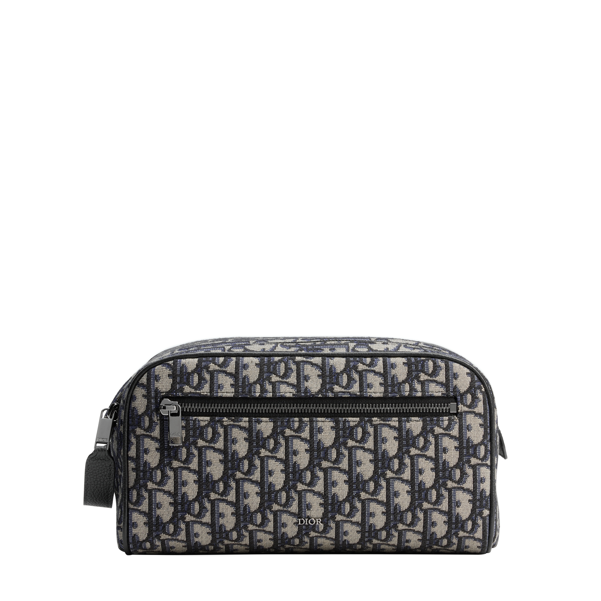 Toiletry Bag Beige and Black Dior Oblique Jacquard with Black Grained Calfskin E01