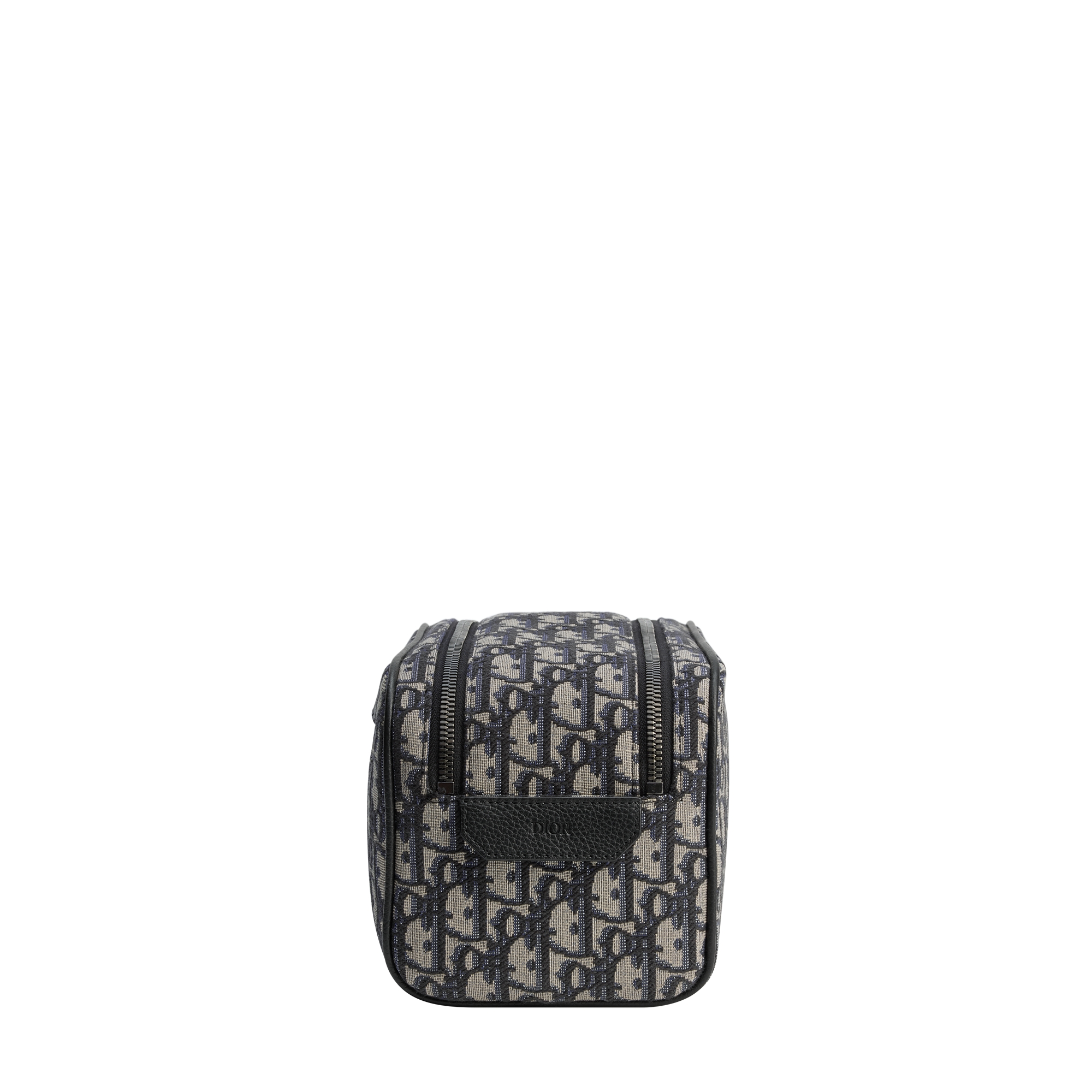 Toiletry Bag Beige and Black Dior Oblique Jacquard with Black Grained Calfskin E02