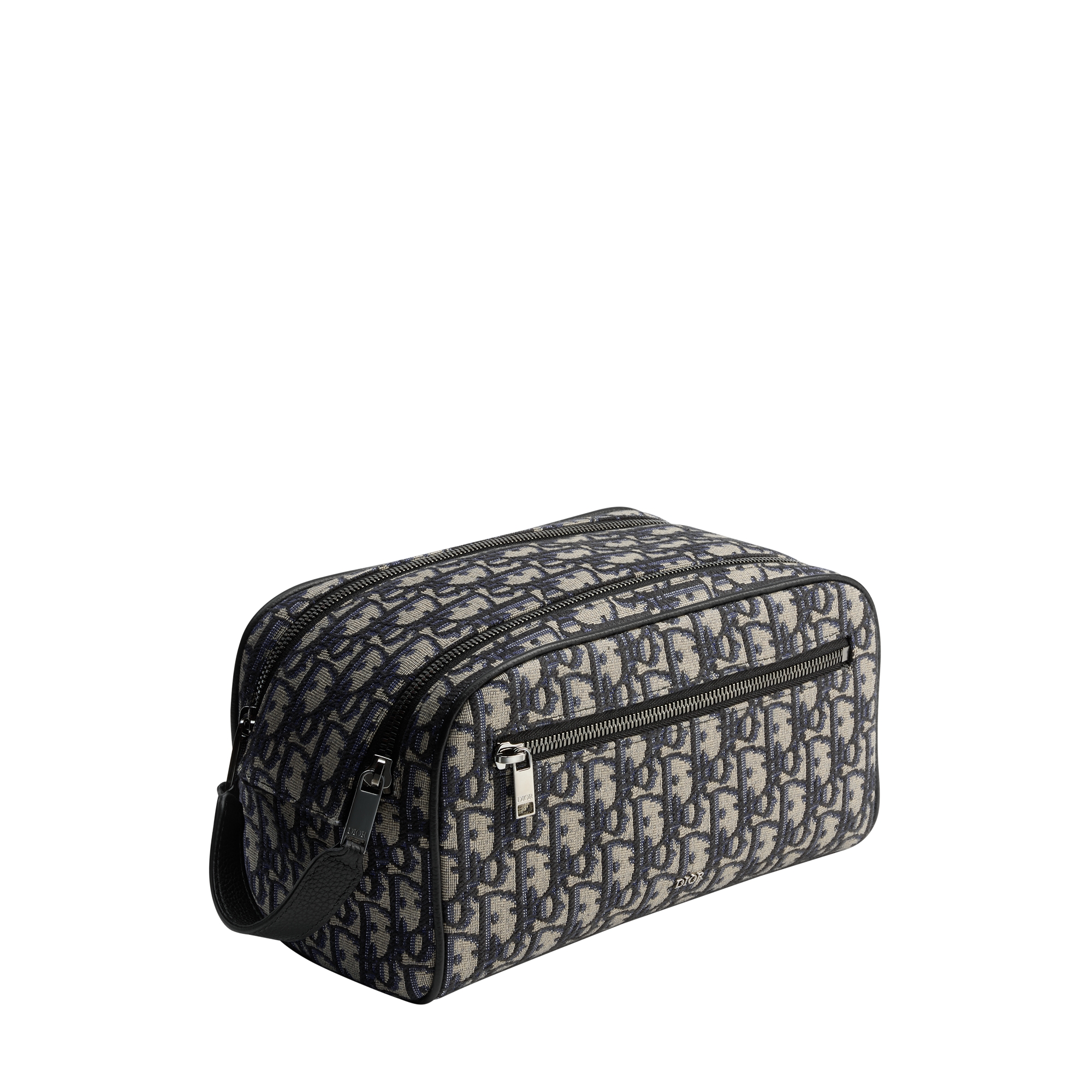 Toiletry Bag Beige and Black Dior Oblique Jacquard with Black Grained Calfskin E03