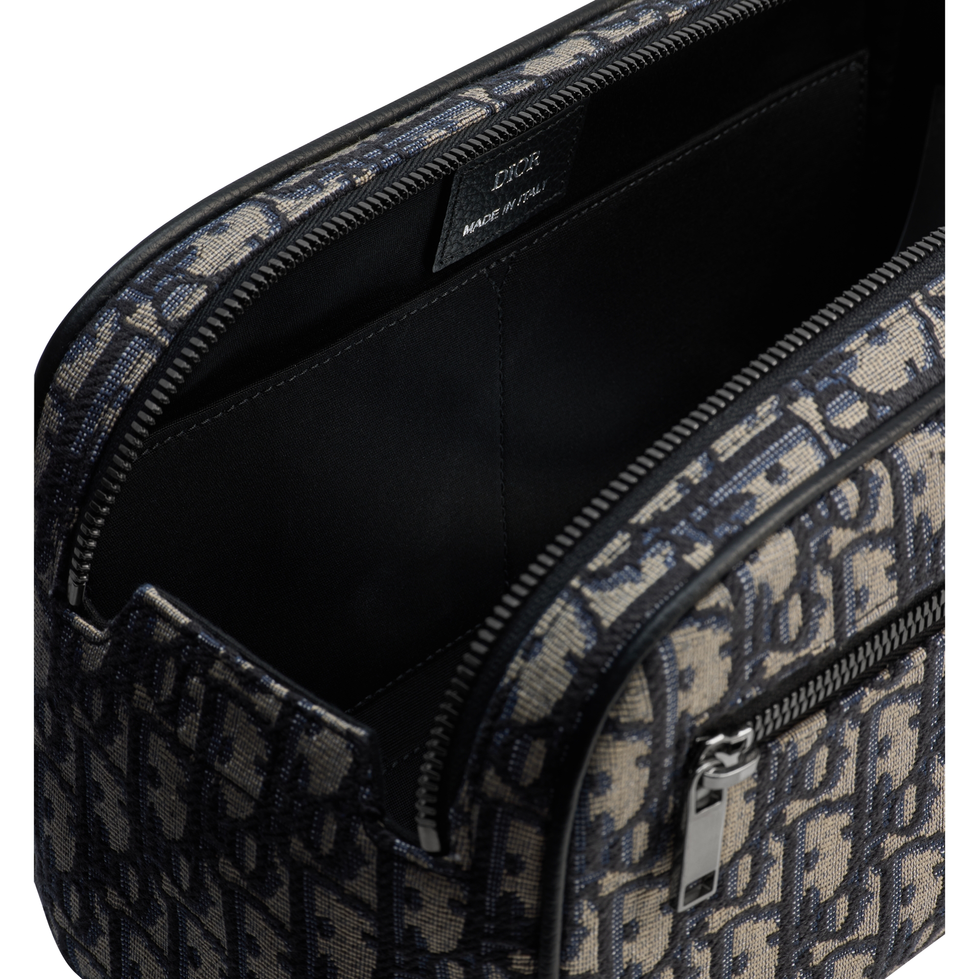 Toiletry Bag Beige and Black Dior Oblique Jacquard with Black Grained Calfskin E06