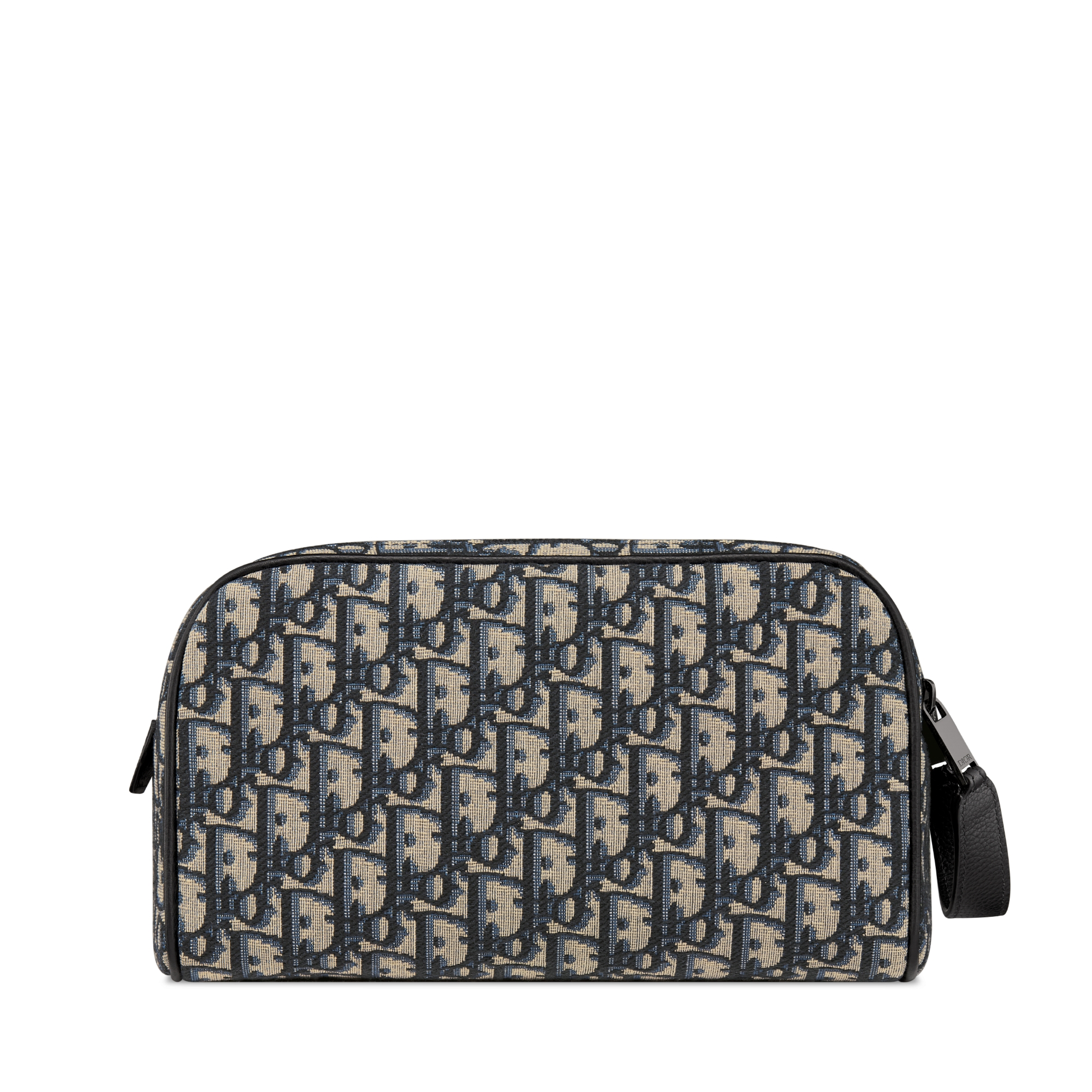 Toiletry Bag Beige and Black Dior Oblique Jacquard with Black Grained Calfskin E08