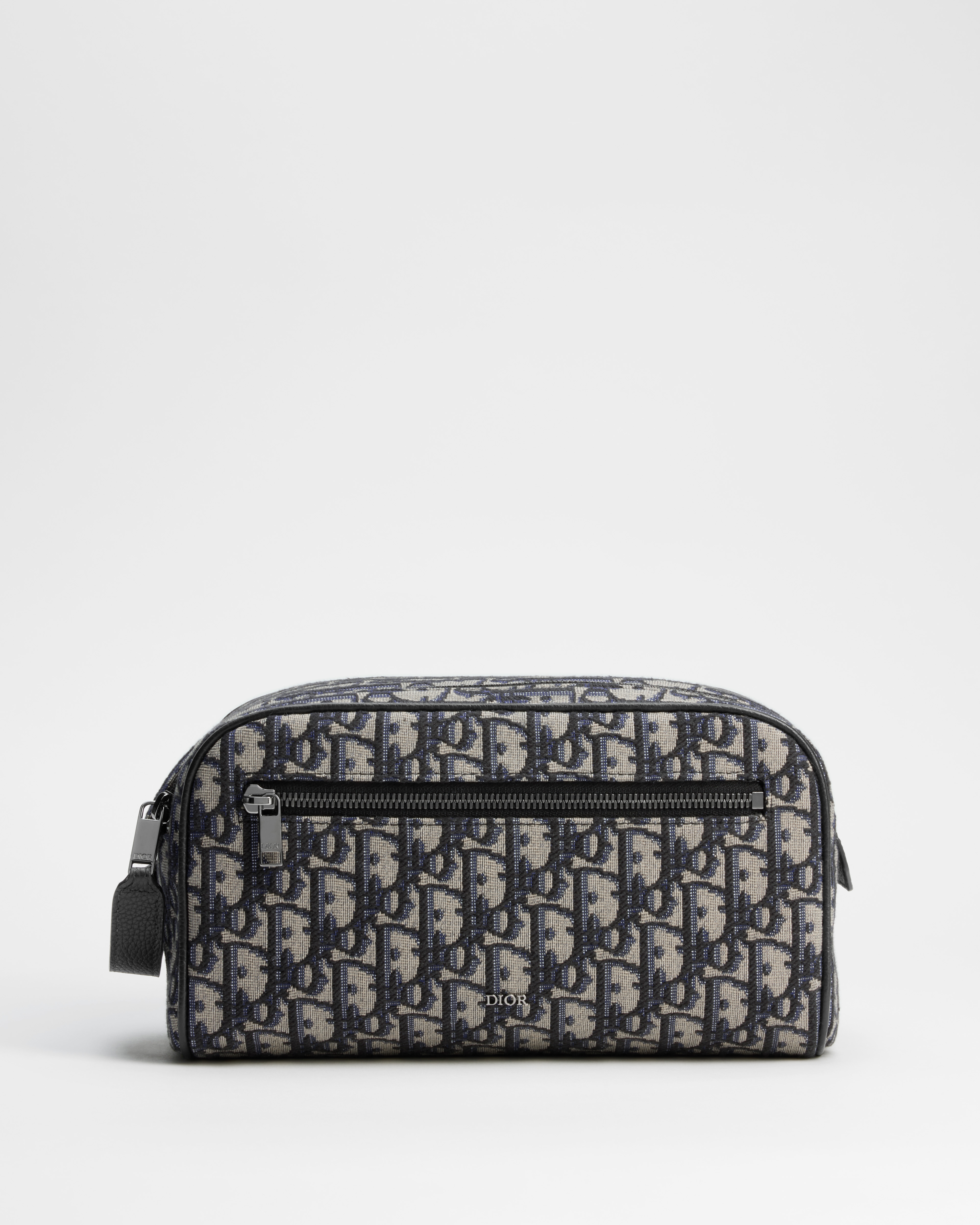 化妝袋 米色和黑色 Dior Oblique 緹花及黑色顆粒小牛皮 E01