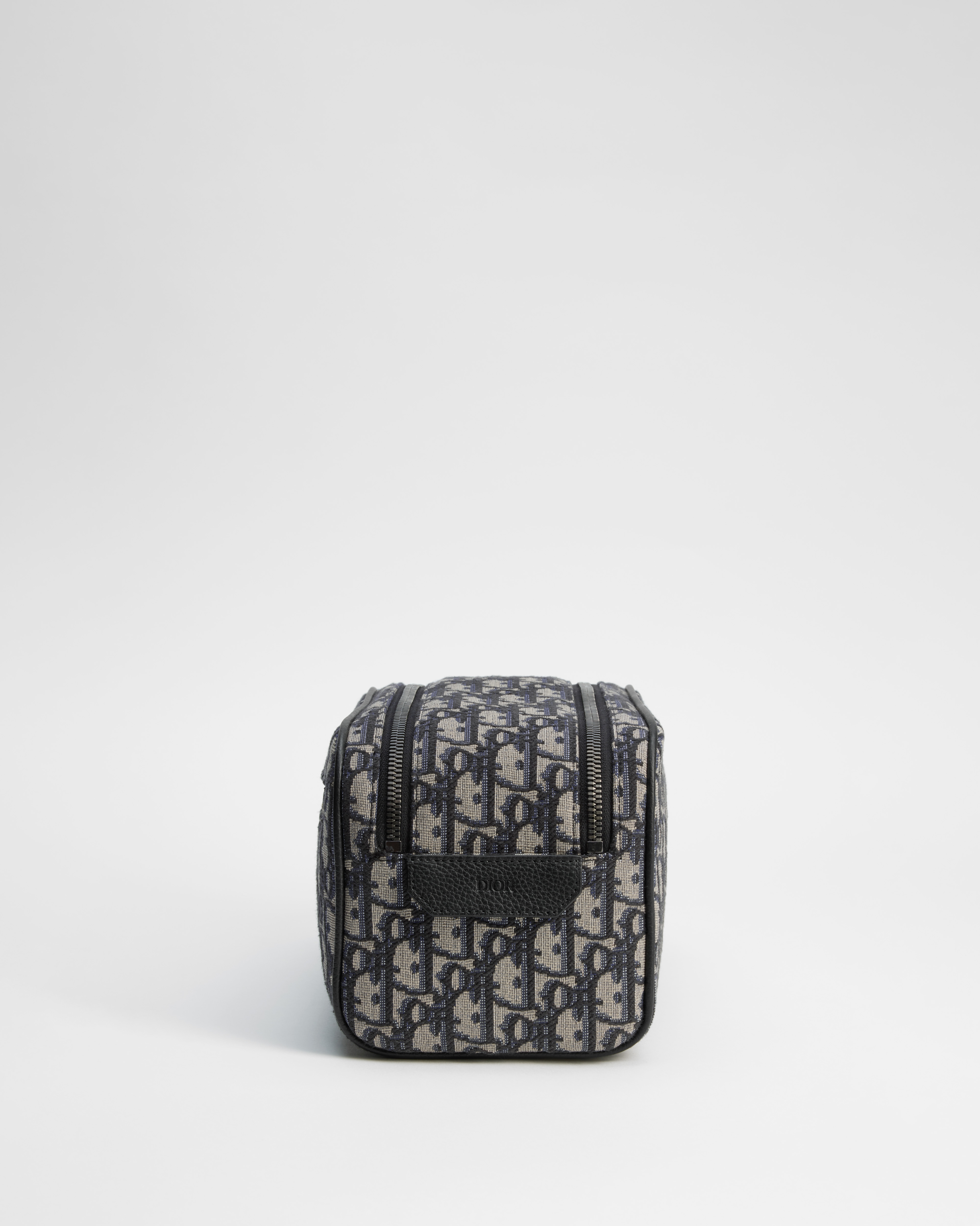 Toiletry Bag Beige and Black Dior Oblique Jacquard with Black Grained Calfskin E02