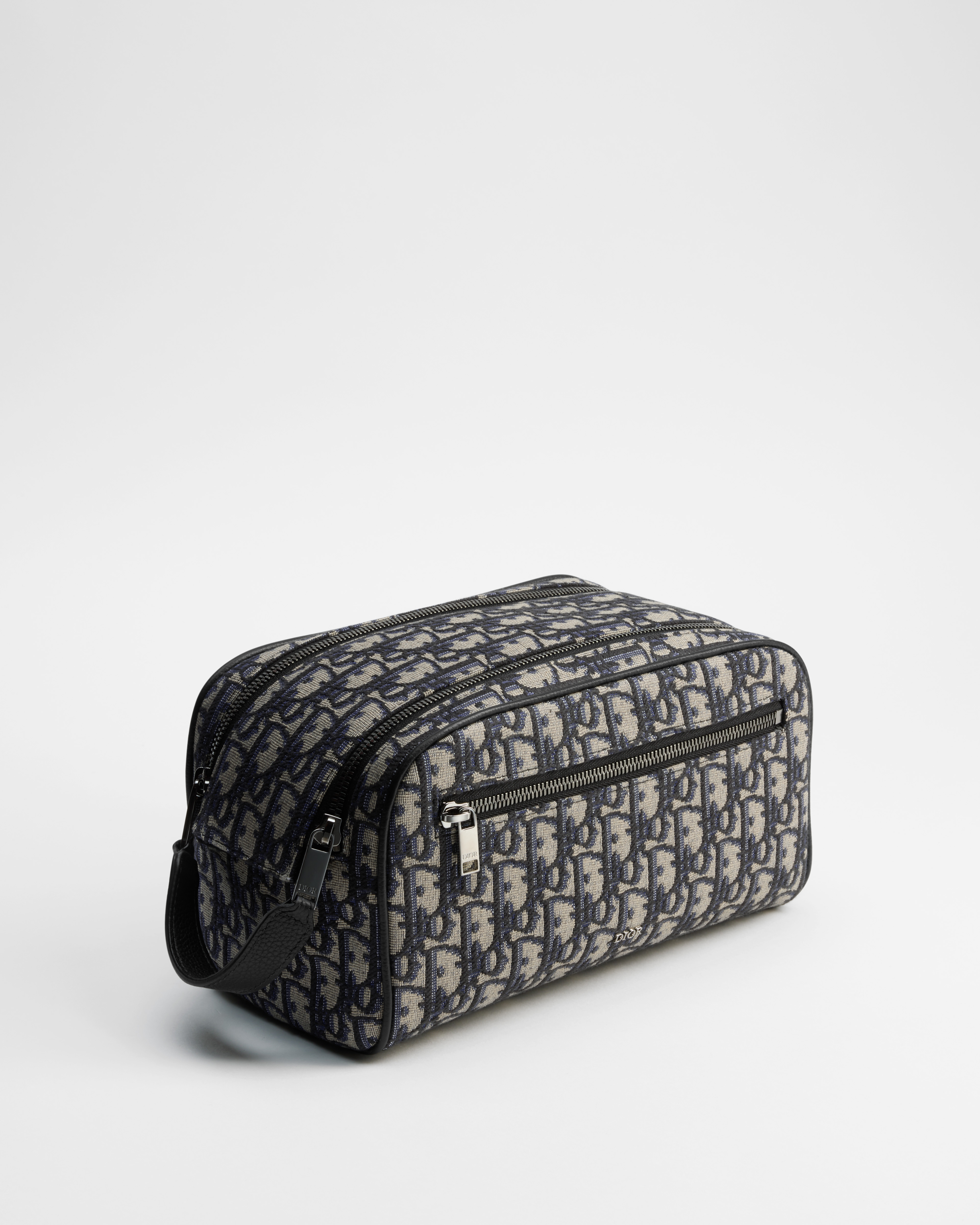 化妝袋 米色和黑色 Dior Oblique 緹花及黑色顆粒小牛皮 E03