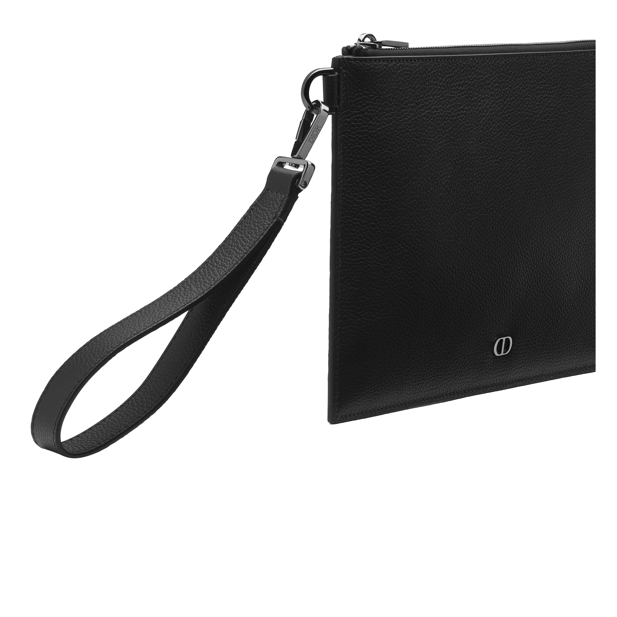 A5 Pouch Black Grained Calfskin with CD Icon Signature E06