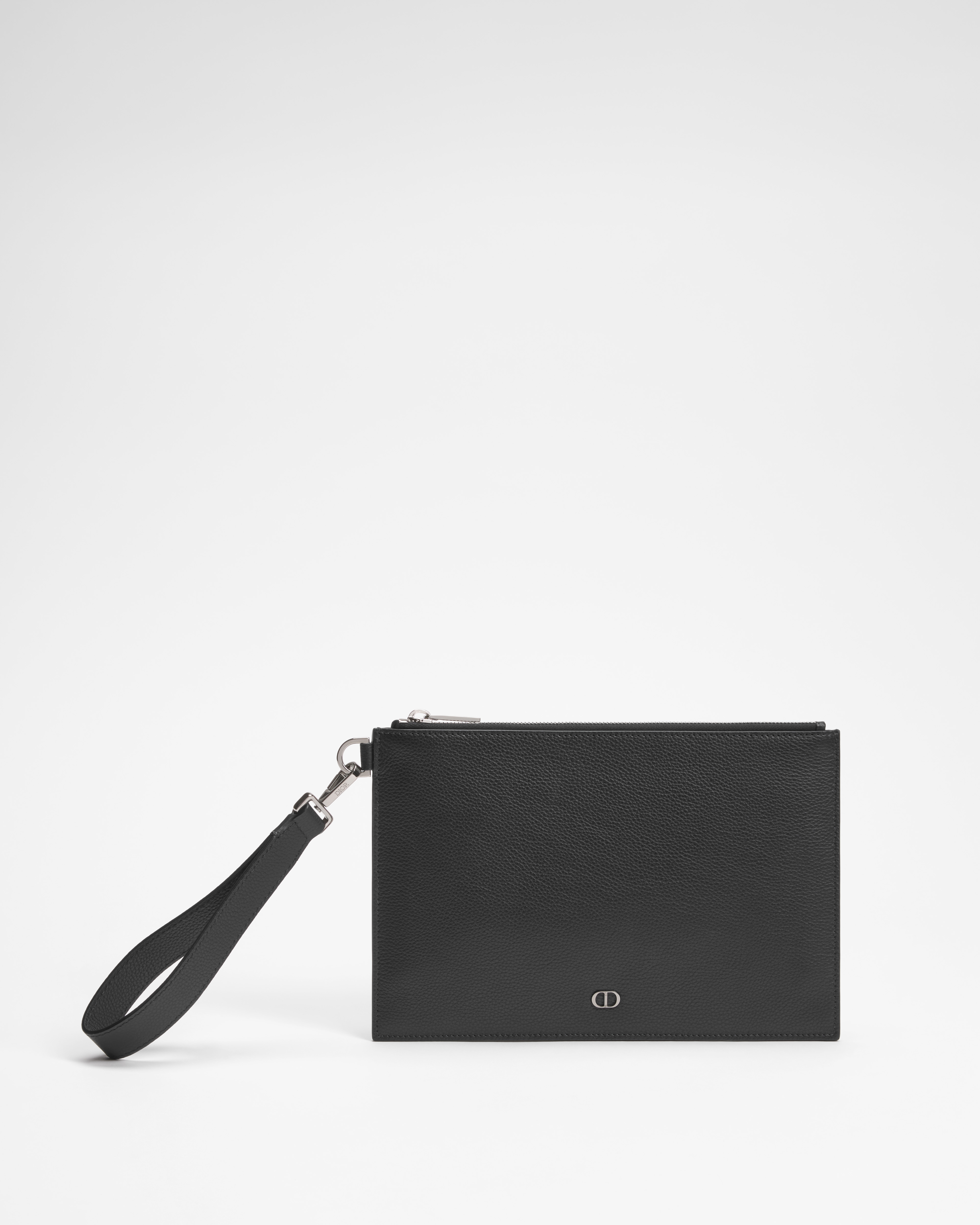 A5 小袋 黑色顆粒小牛皮飾有 CD Icon 標誌 E01