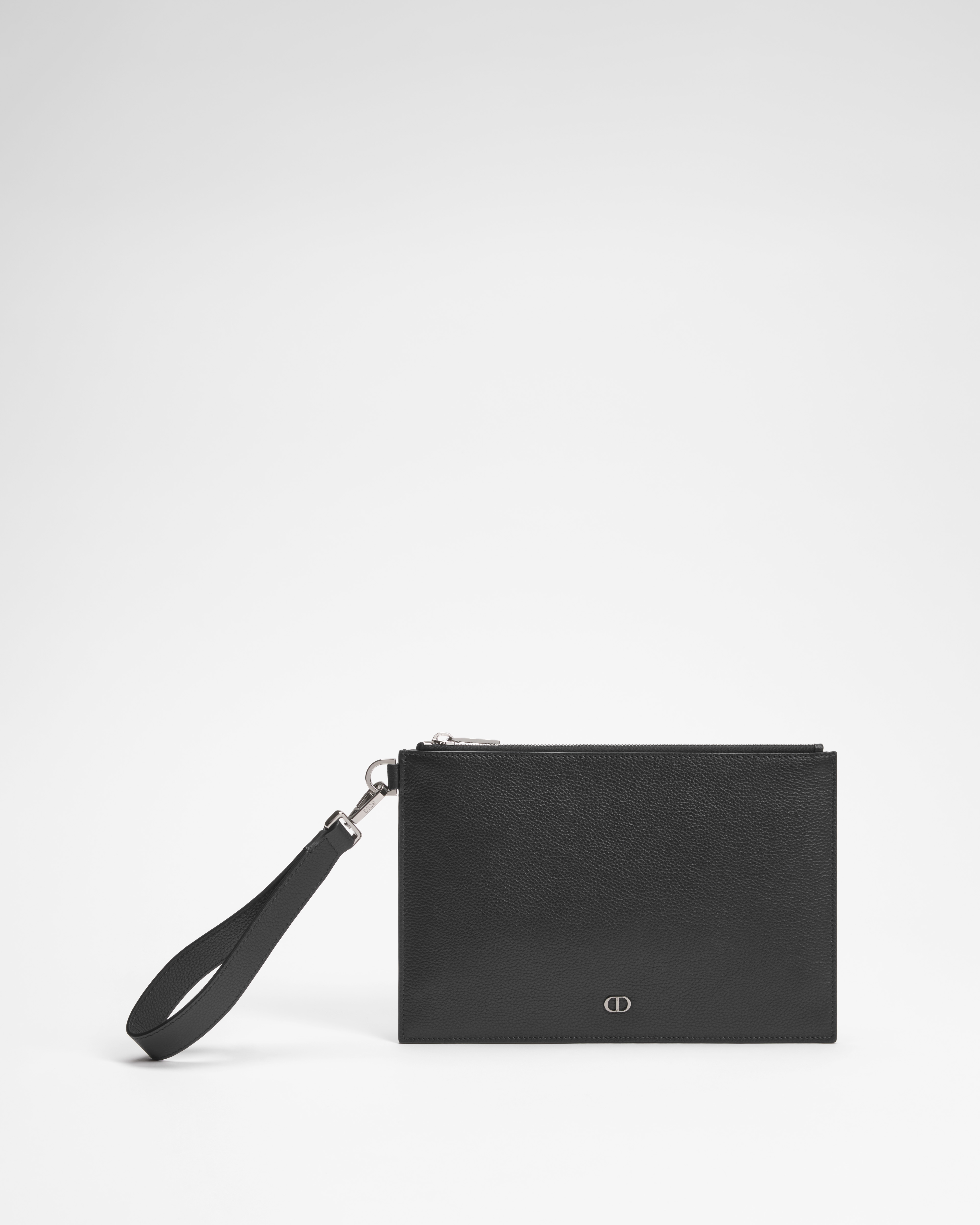 A5 Pouch Black Grained Calfskin with CD Icon Signature E01