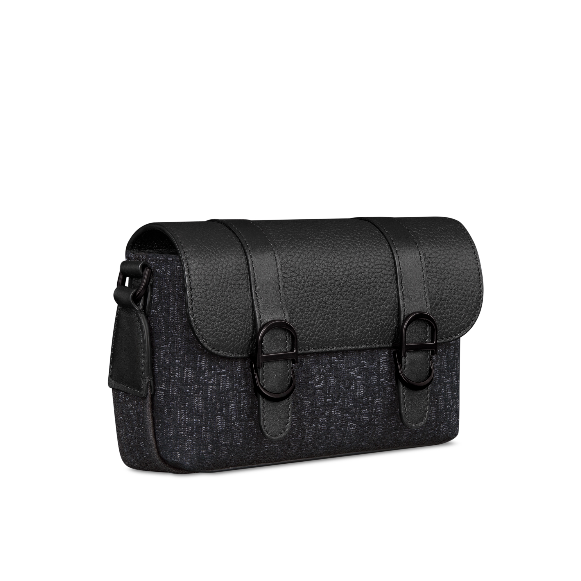 迷你 Dior Daily 翻蓋郵差袋 黑色微型 Dior Oblique 緹花、黑色顆粒感全粒面牛皮和黑色顆粒小牛皮 E03