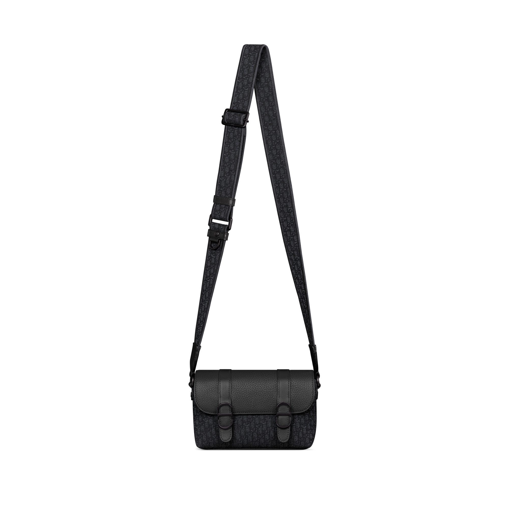 迷你 Dior Daily 翻蓋郵差袋 黑色微型 Dior Oblique 緹花、黑色顆粒感全粒面牛皮和黑色顆粒小牛皮 E07