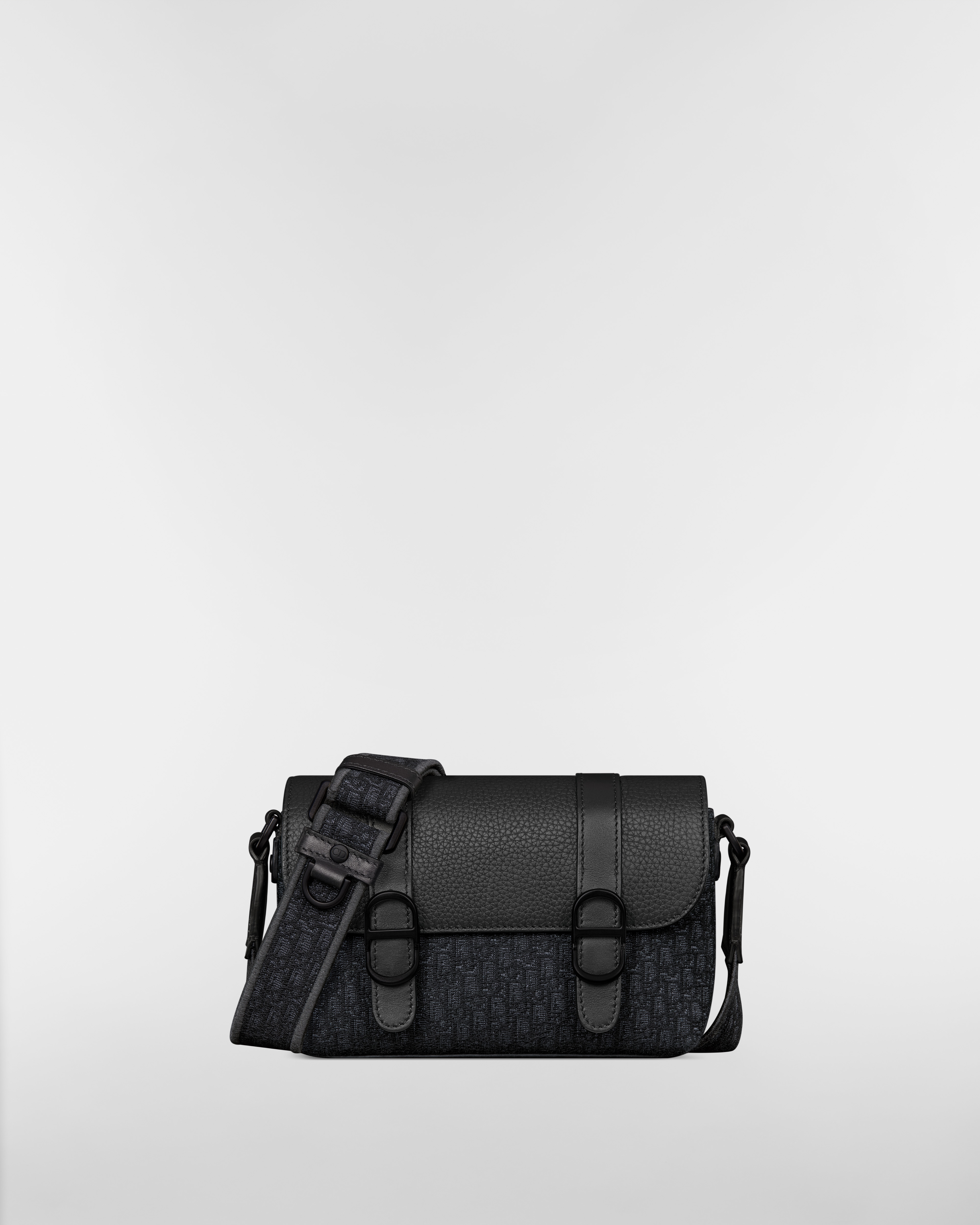 Mini Dior Daily Messenger Bag with Flap Black Micro Dior Oblique Jacquard, Black Grained Taurillon Leather and Black Grained Calfskin E01