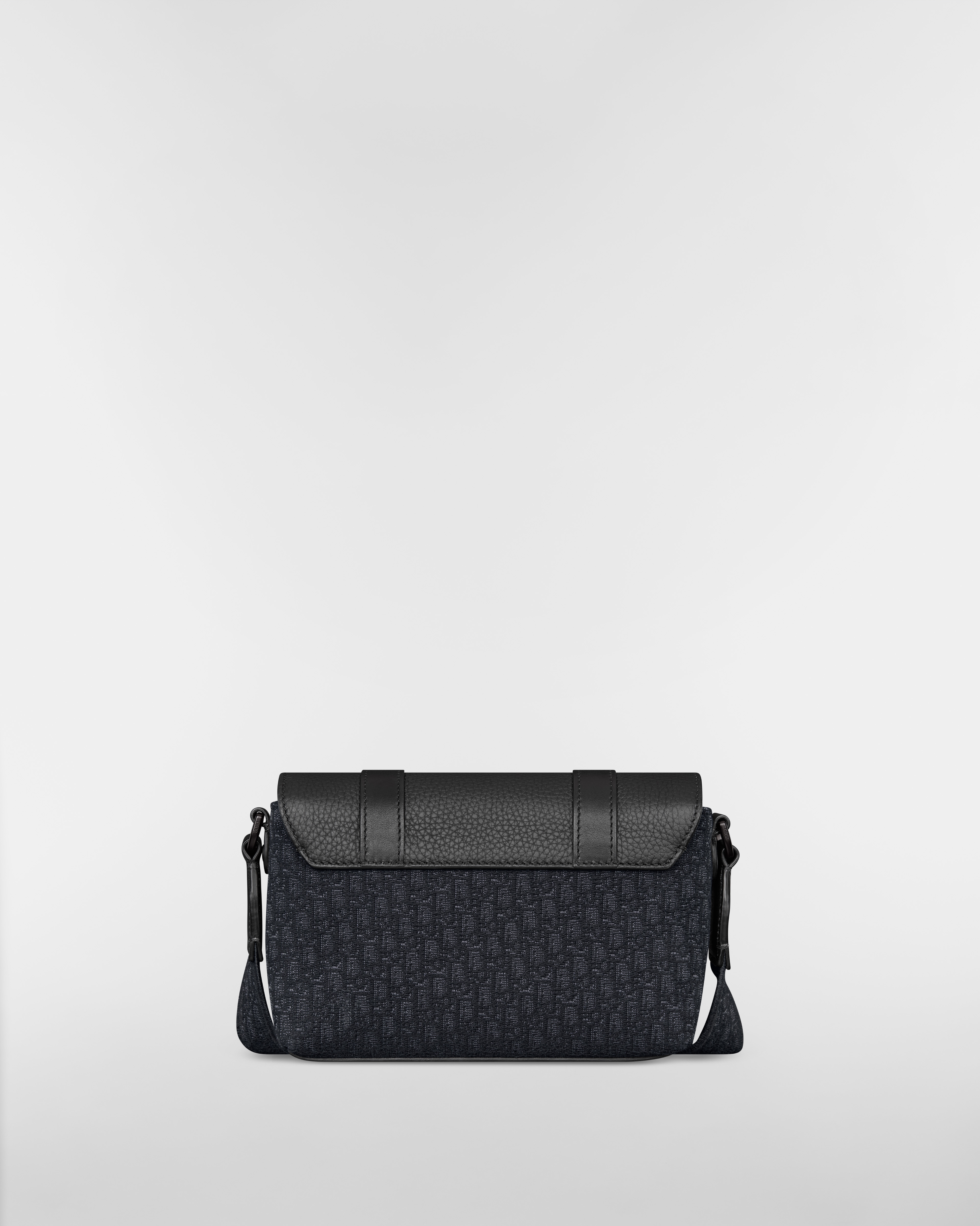 Dior Daily 迷你翻蓋郵差包 黑色迷你 Dior Oblique 緹花、黑色粒面小公牛皮和黑色粒面小牛皮 E08