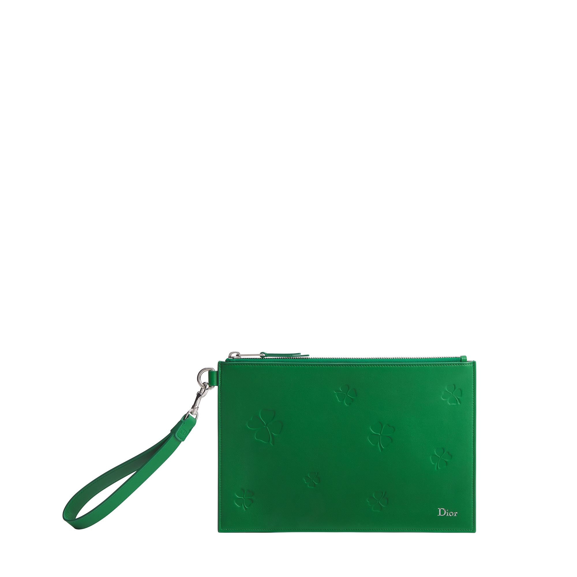 A5 Pouch Bright Green Dior Clover Embossed Calfskin E01