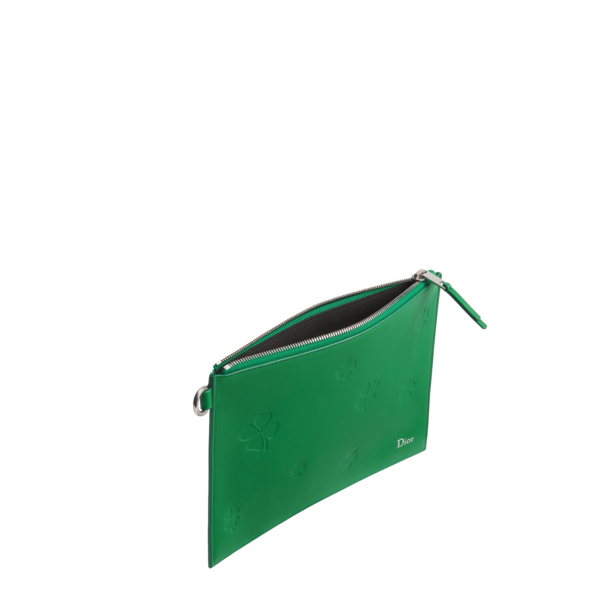 A5 Pouch Bright Green Dior Clover Embossed Calfskin E06