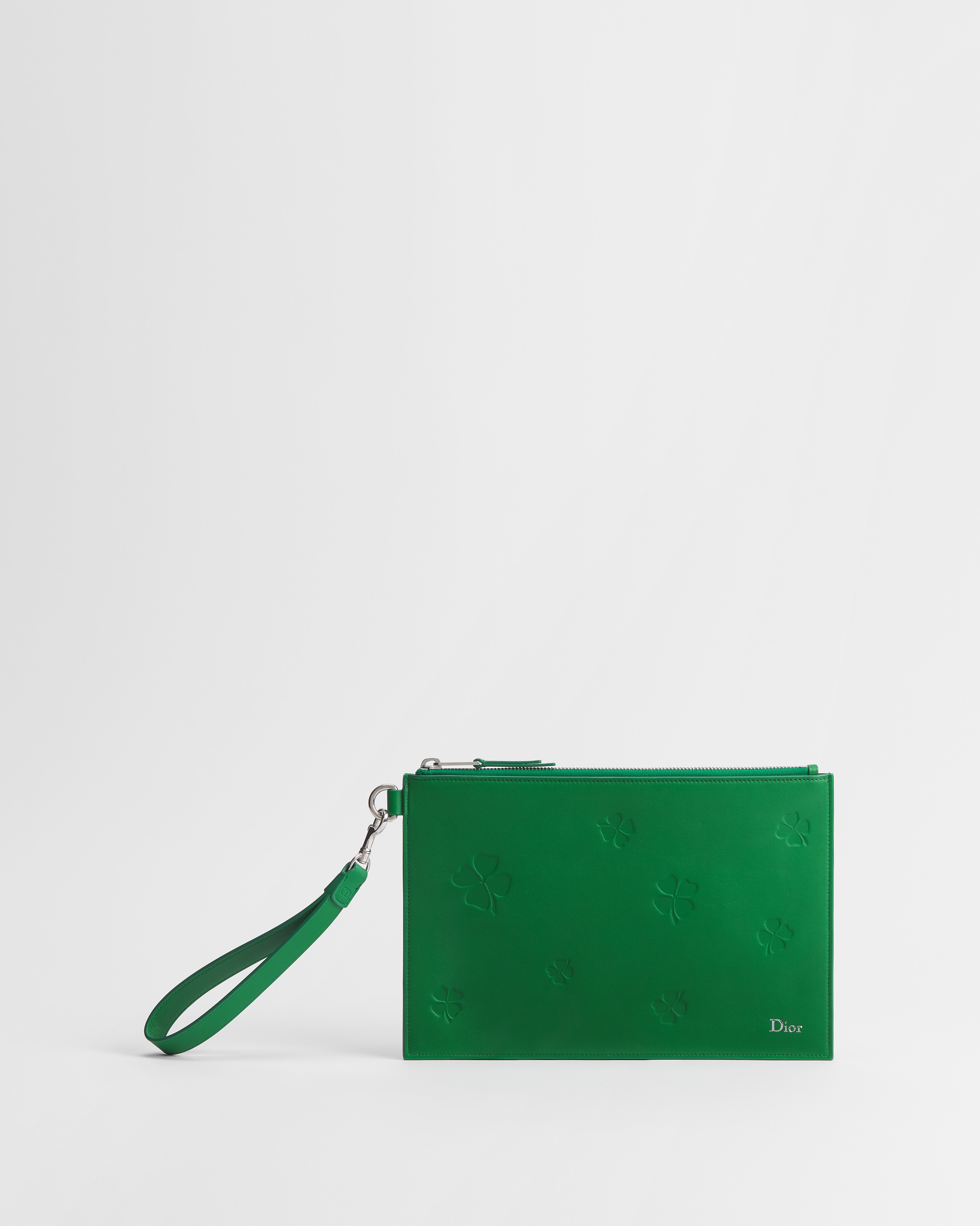 A5 Pouch Bright Green Dior Clover Embossed Calfskin E01