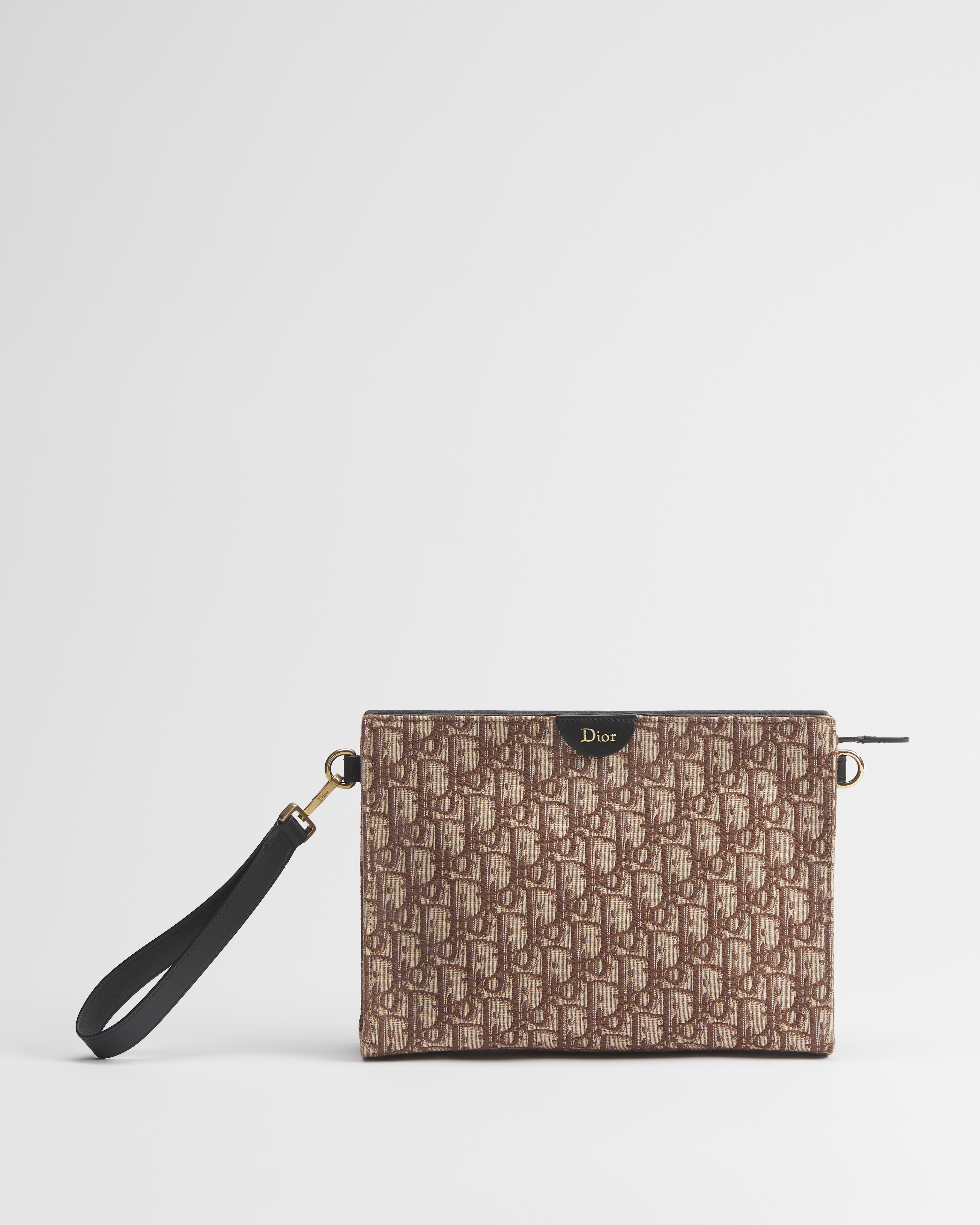 حقيبة باوتش A5 بتصميم مثلث نمط ديور أوبليك البني بحبك الجاكار E01