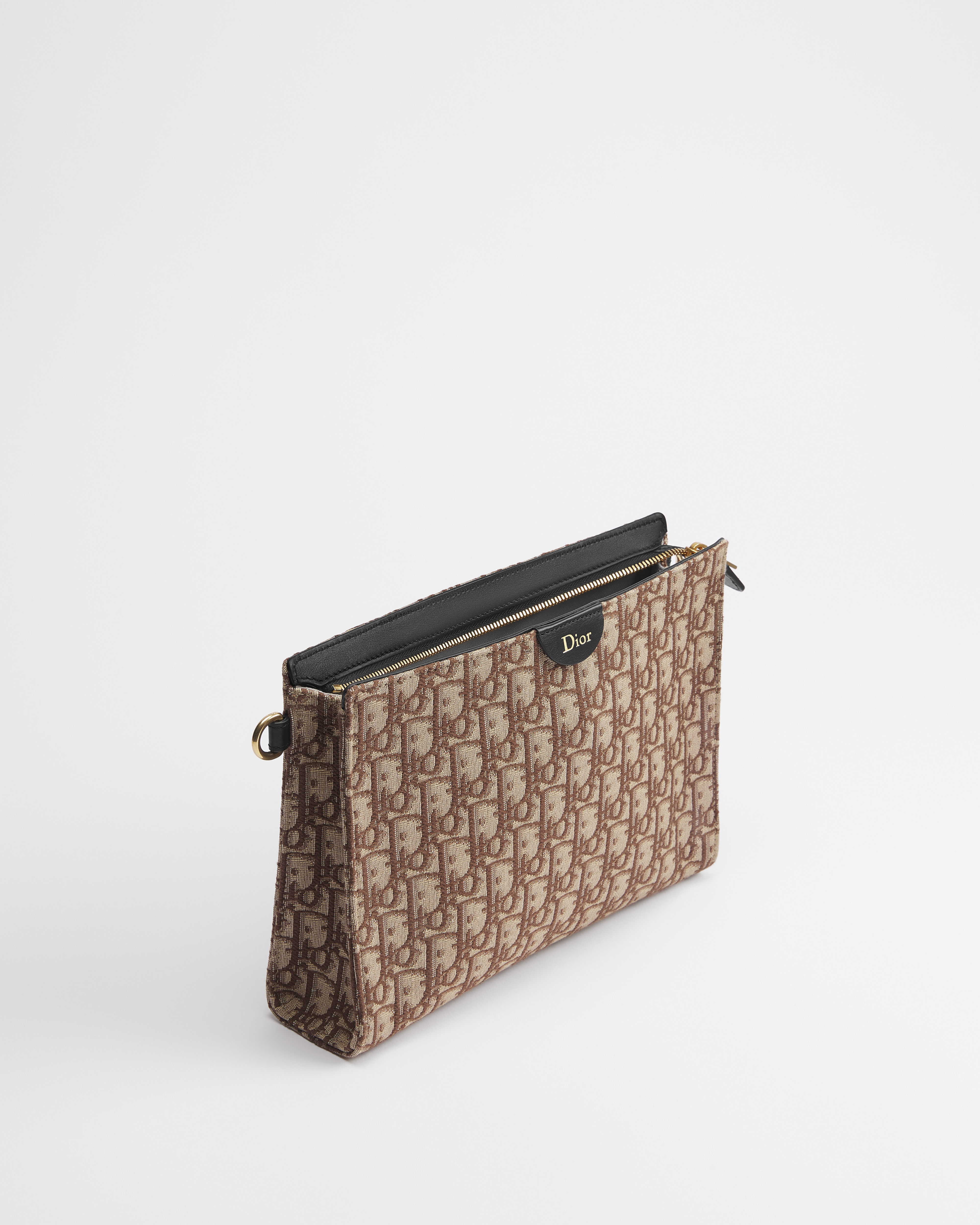 حقيبة باوتش A5 بتصميم مثلث نمط ديور أوبليك البني بحبك الجاكار E03