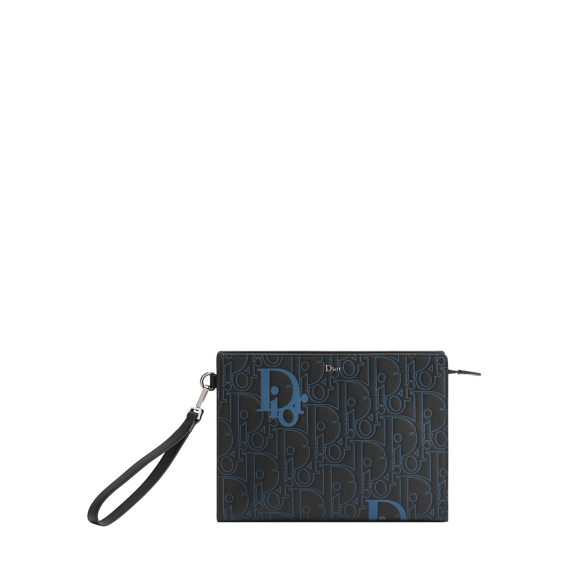 A5 Triangle Pouch Black and Bleu Denim Dior Gravity Placé Grained Leather E01