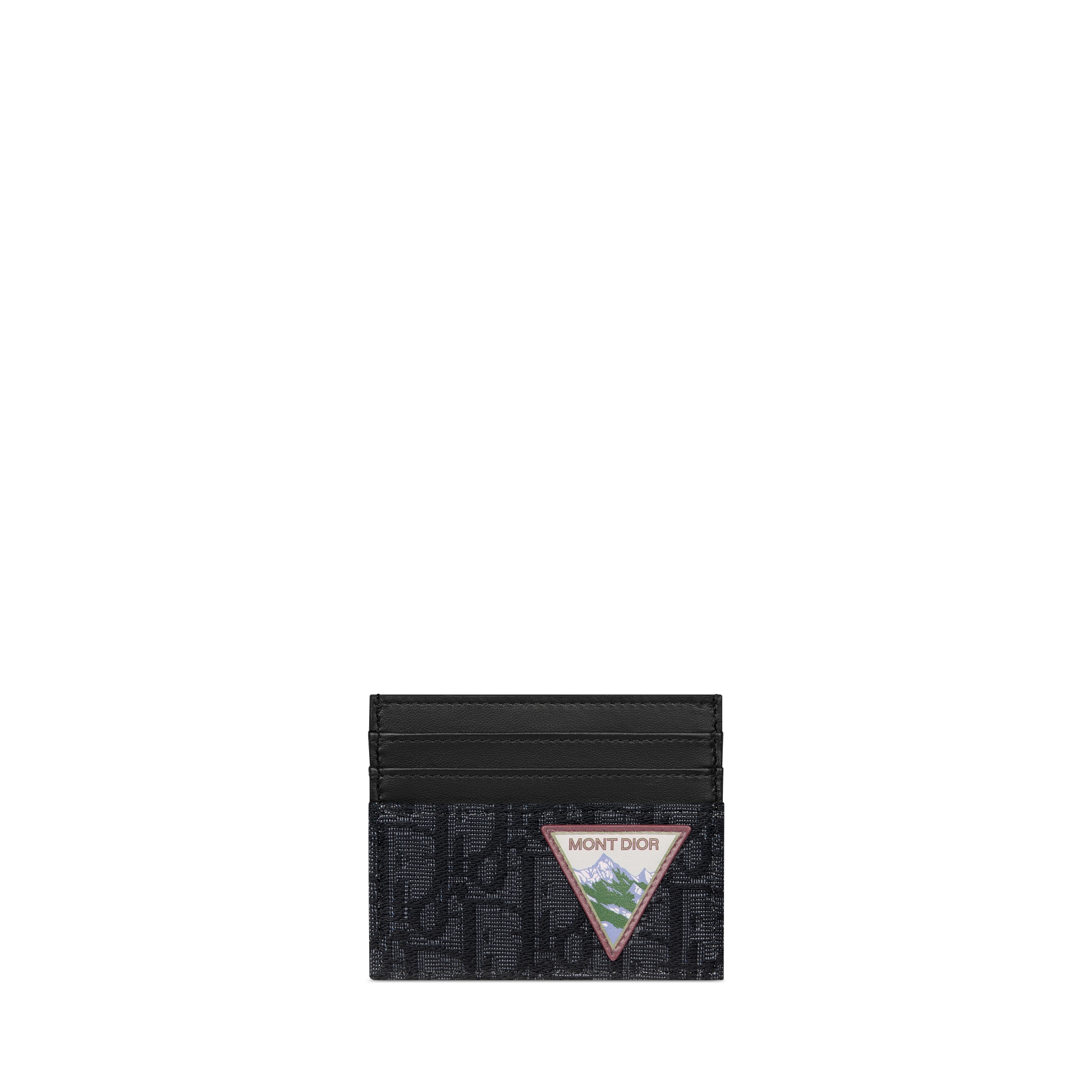 Card Holder Black Dior Oblique Jacquard, Black and Blue Smooth Calfskin and Multicolor Dior Mountain Patch E01