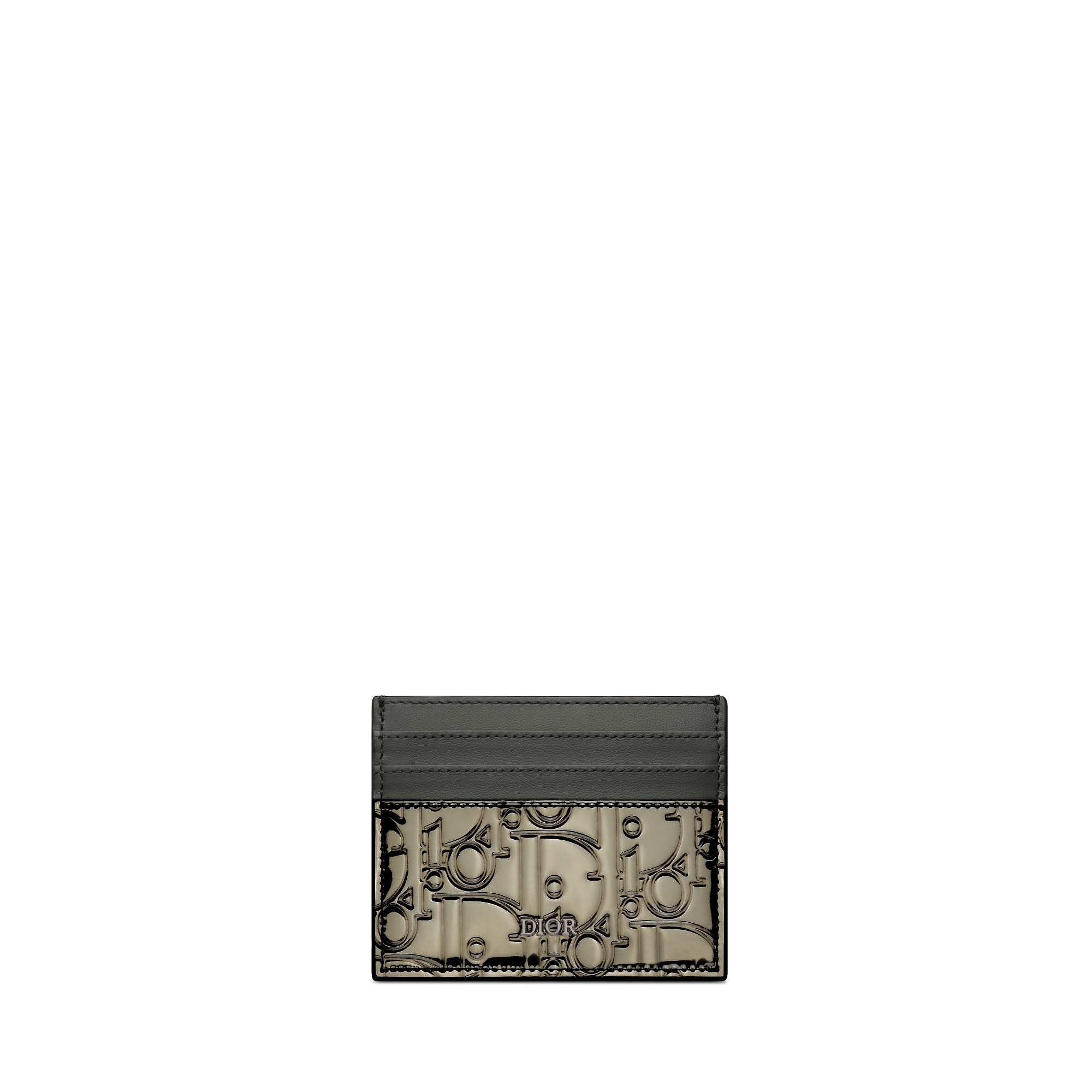 Diorling Card Holder Silver-Tone Embossed Dior Oblique Fabric with Metallic Mirrored Effect E01