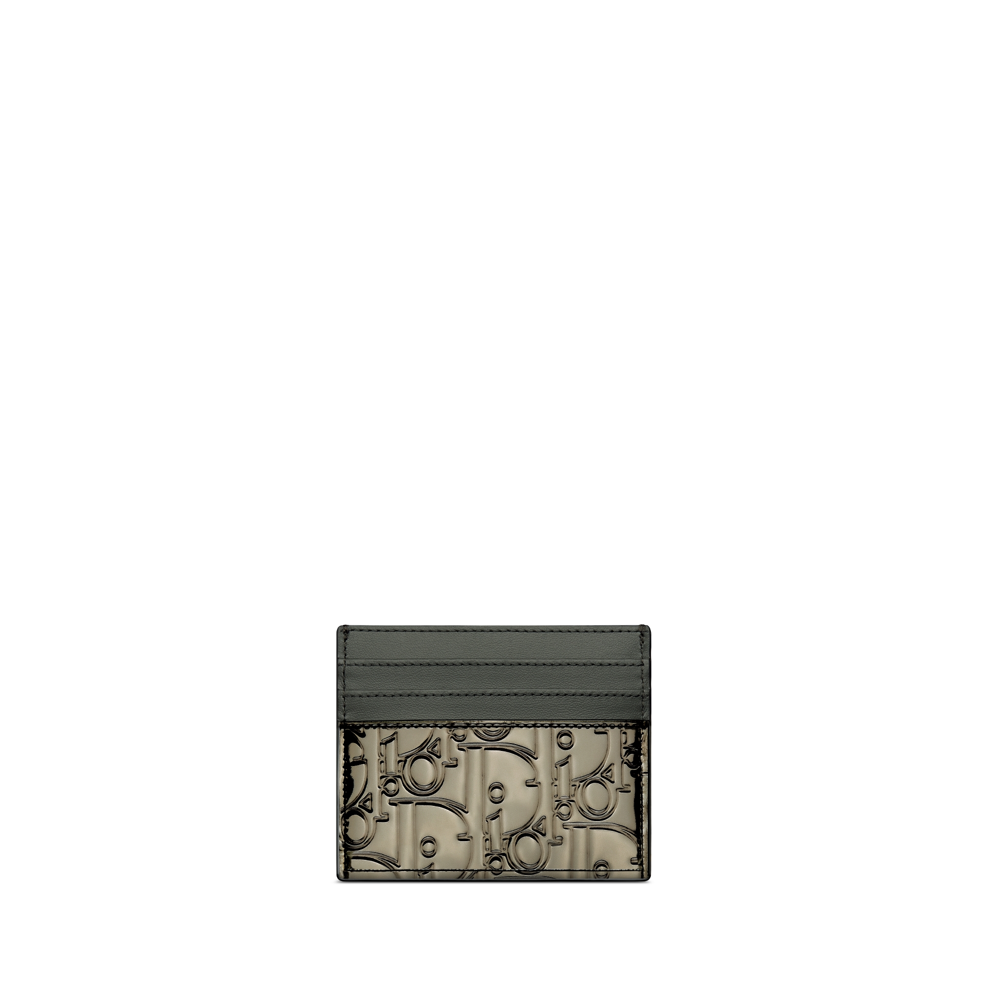 Diorling Card Holder Silver-Tone Embossed Dior Oblique Fabric with Metallic Mirrored Effect E08