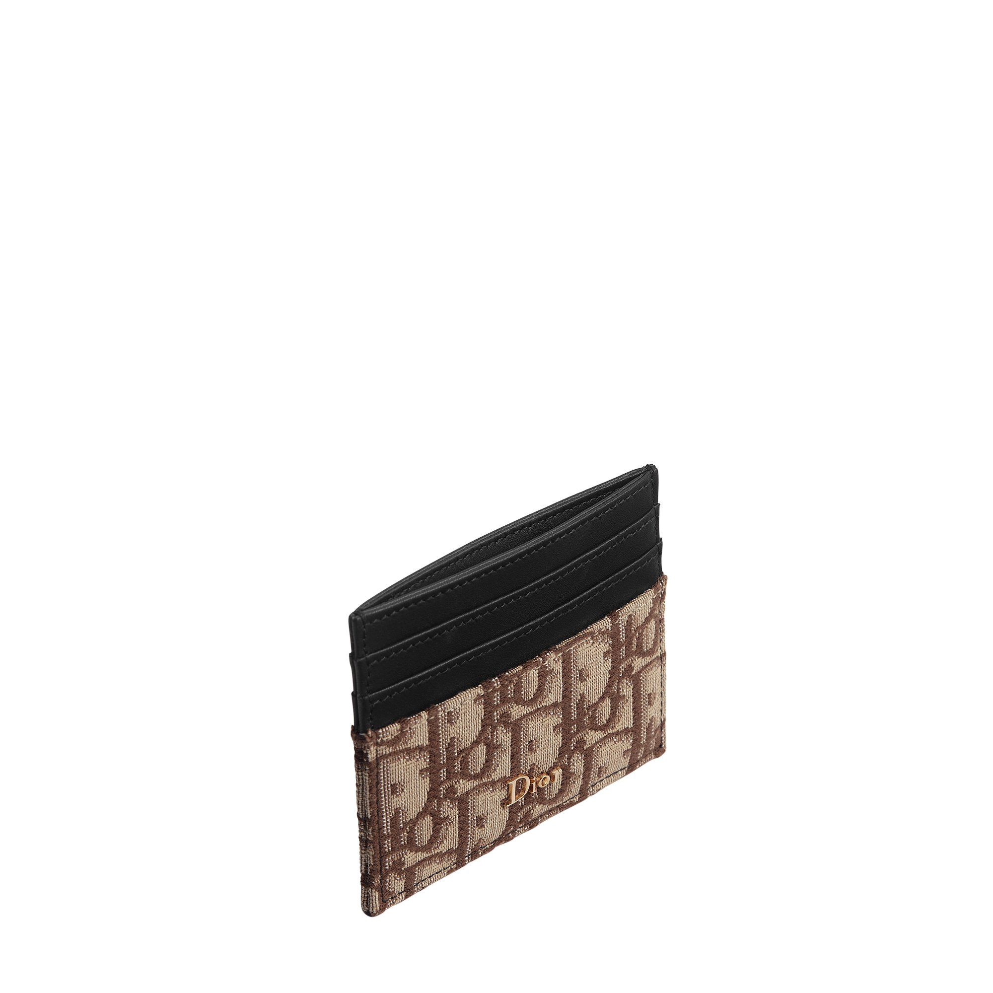 Card Holder Black Smooth Calfskin Marquetry and Brown Dior Oblique Jacquard E06
