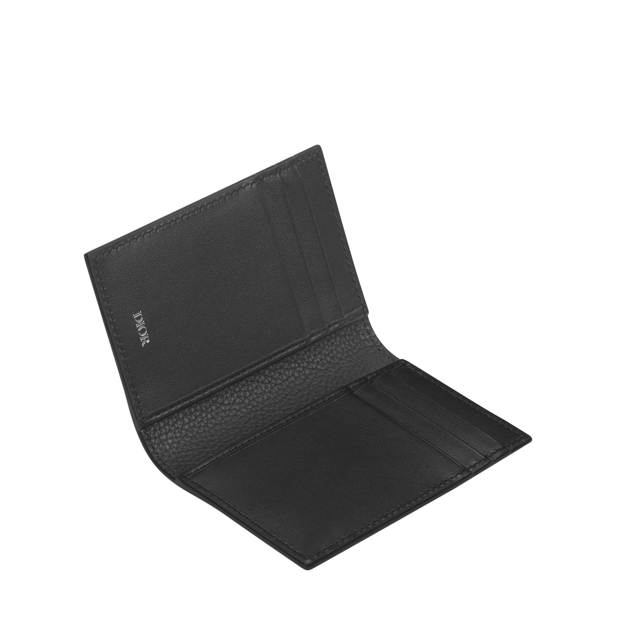 CD Icon Bifold Card Holder Black Grained Calfskin E07