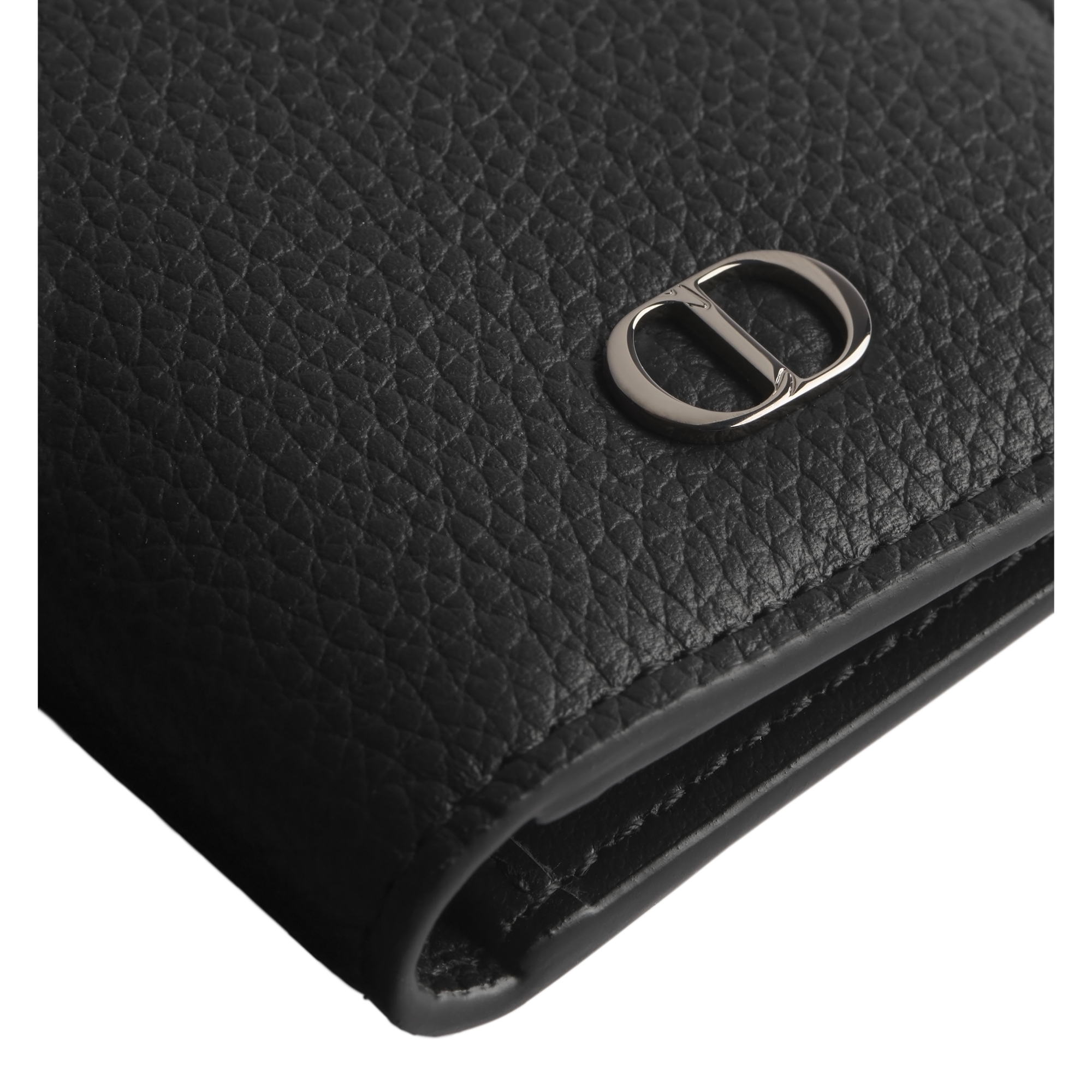 CD Icon Bifold Card Holder Black Grained Calfskin E09