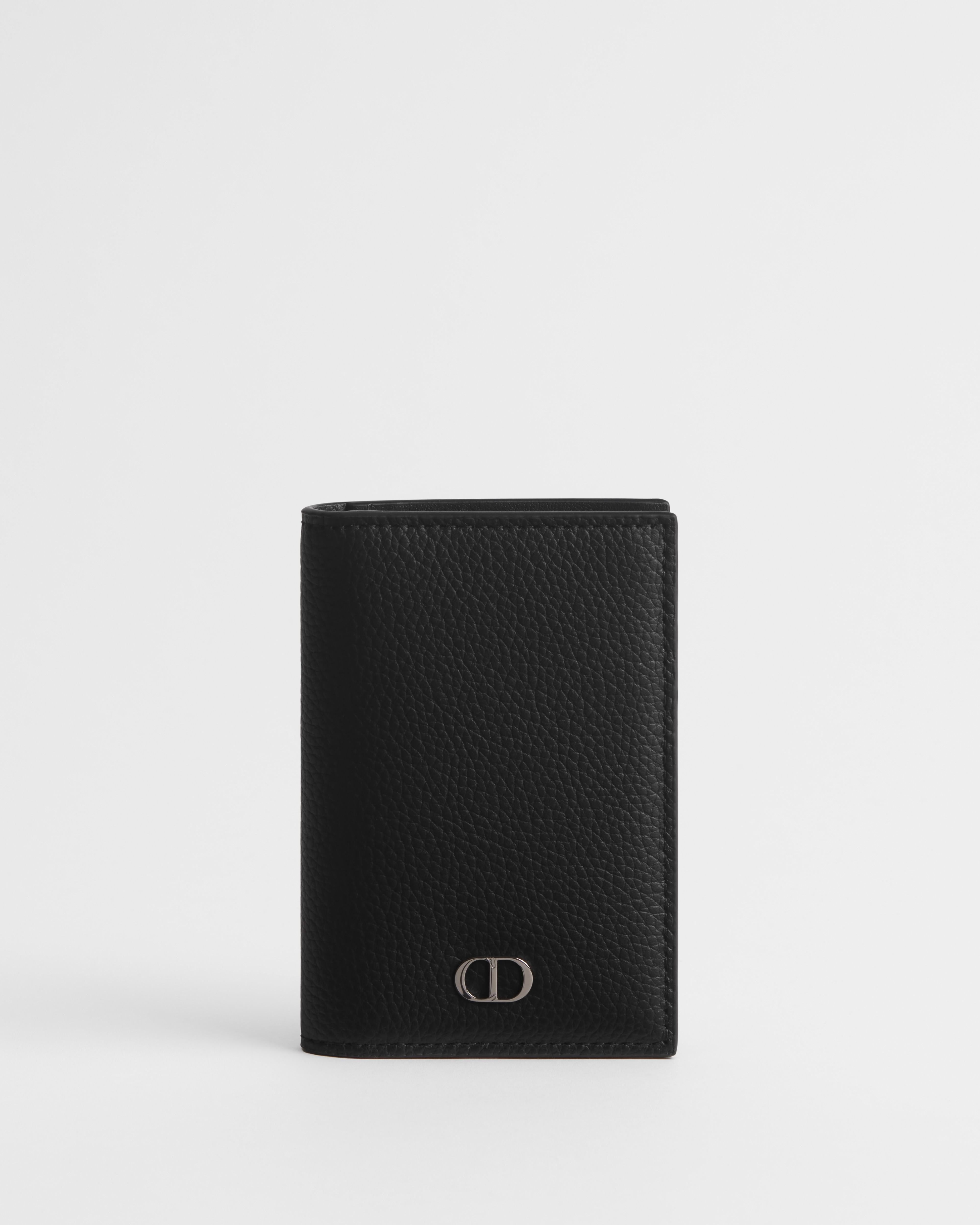 CD Icon Bifold Card Holder Black Grained Calfskin E01