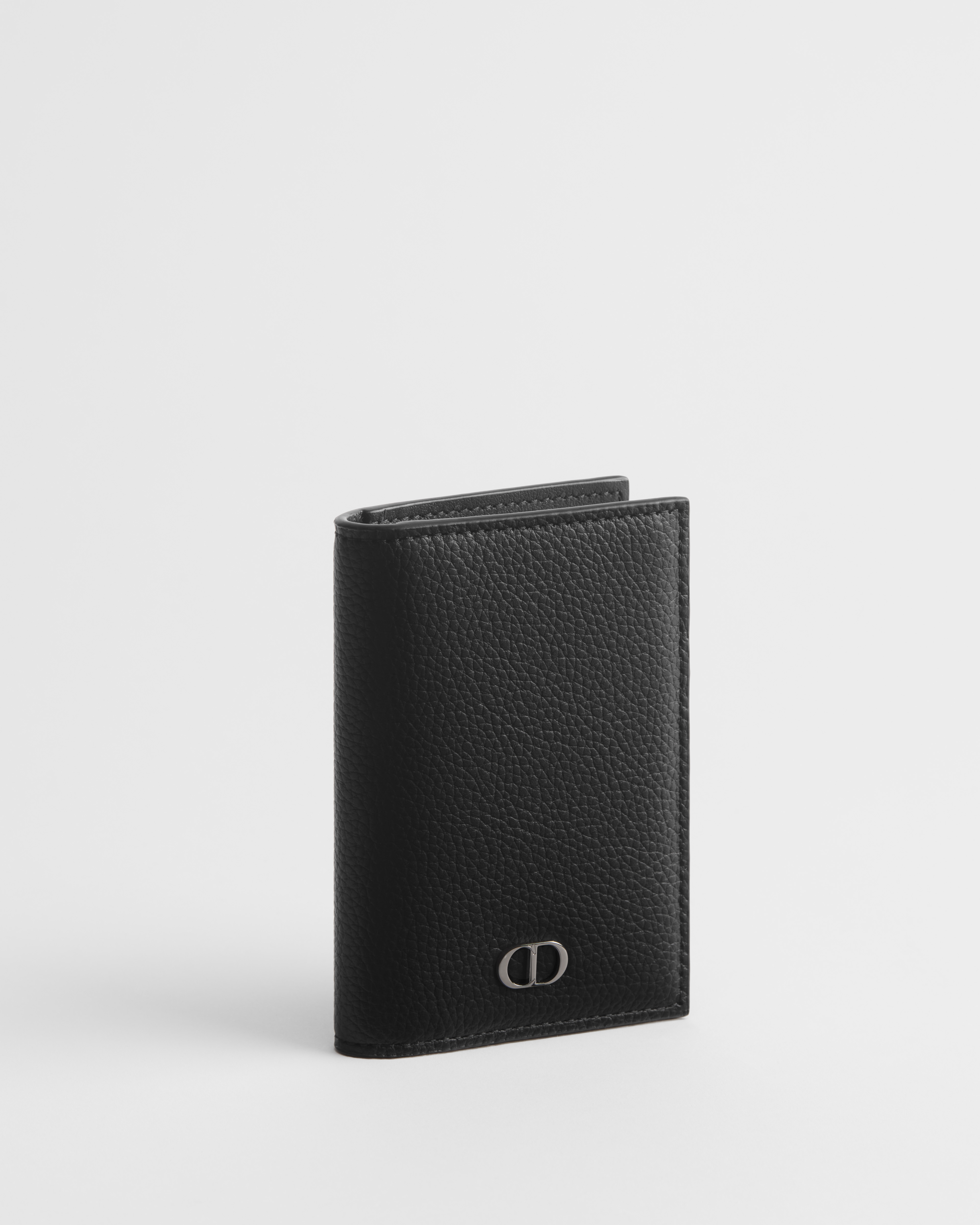 CD Icon Bifold Card Holder Black Grained Calfskin E03