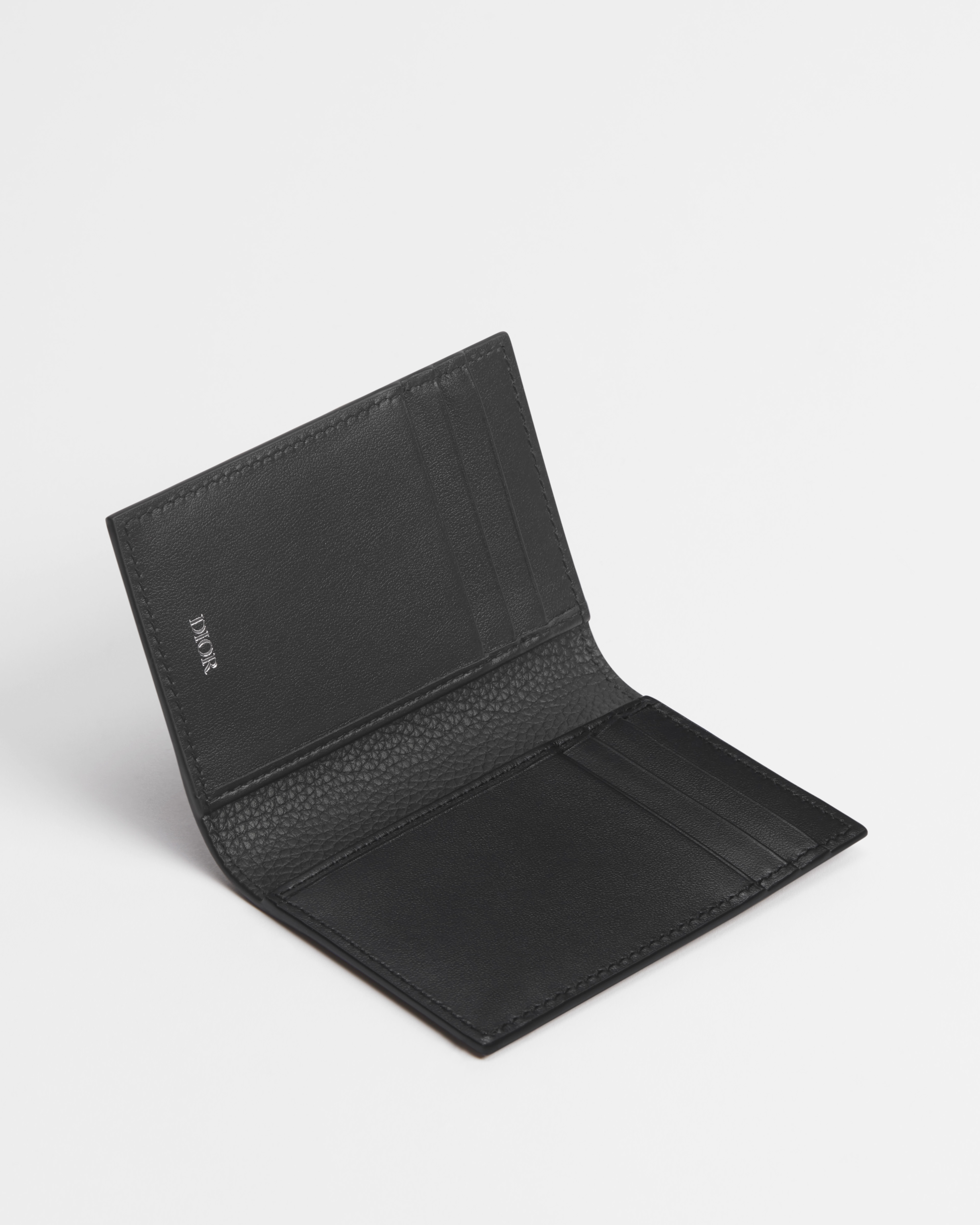 CD Icon Bifold Card Holder Black Grained Calfskin E07