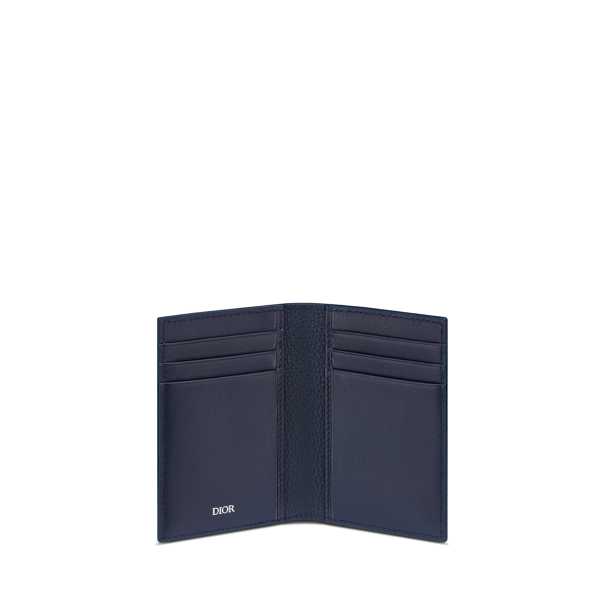 Porta-cartões vertical CD Icon com duas dobras Couro de vitelo granulado azul-marinho E07