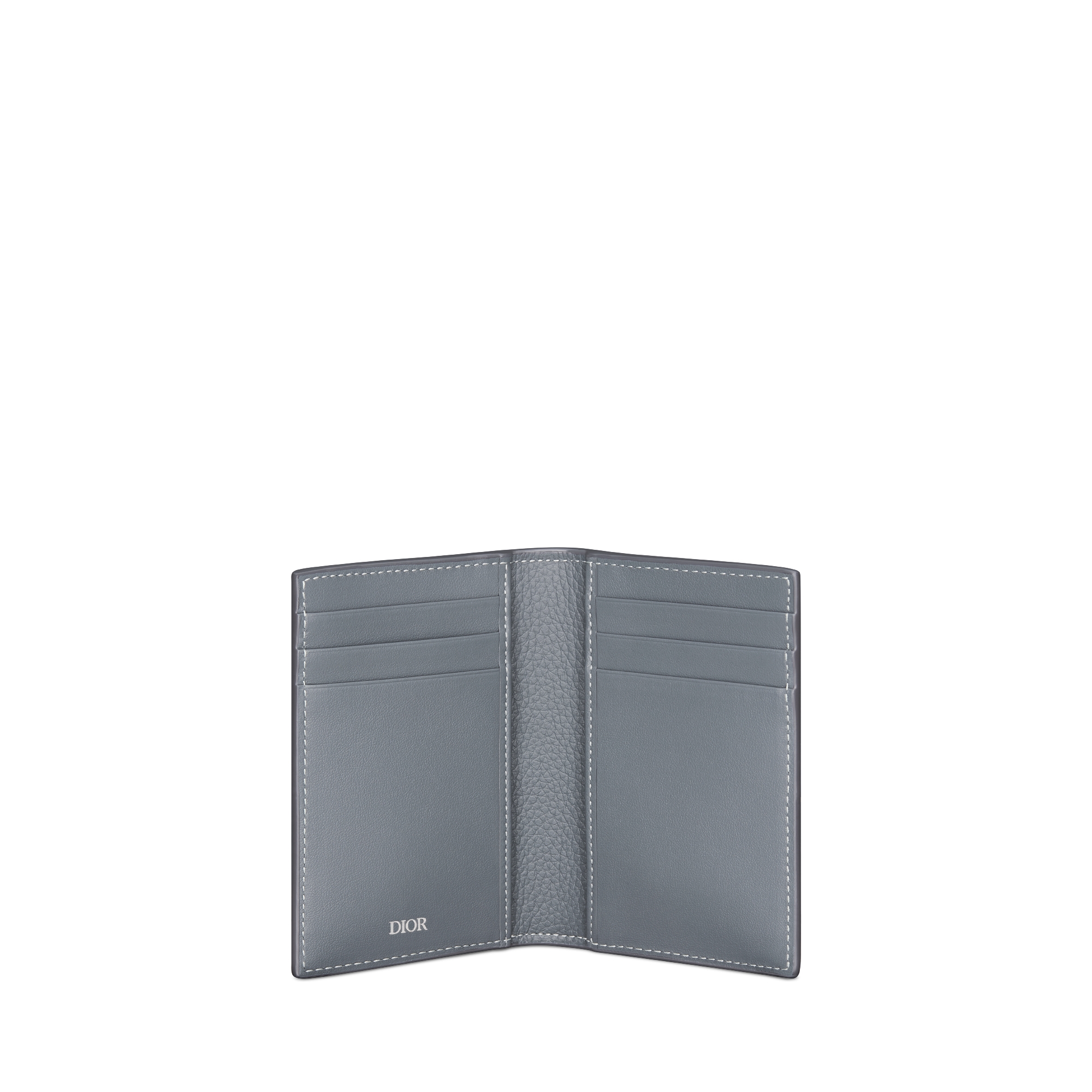 CD Icon Bifold-Kartenetui im Hochformat Genarbtes Kalbsleder in sattem Grau und glattes Kalbsleder in sattem Grau E07