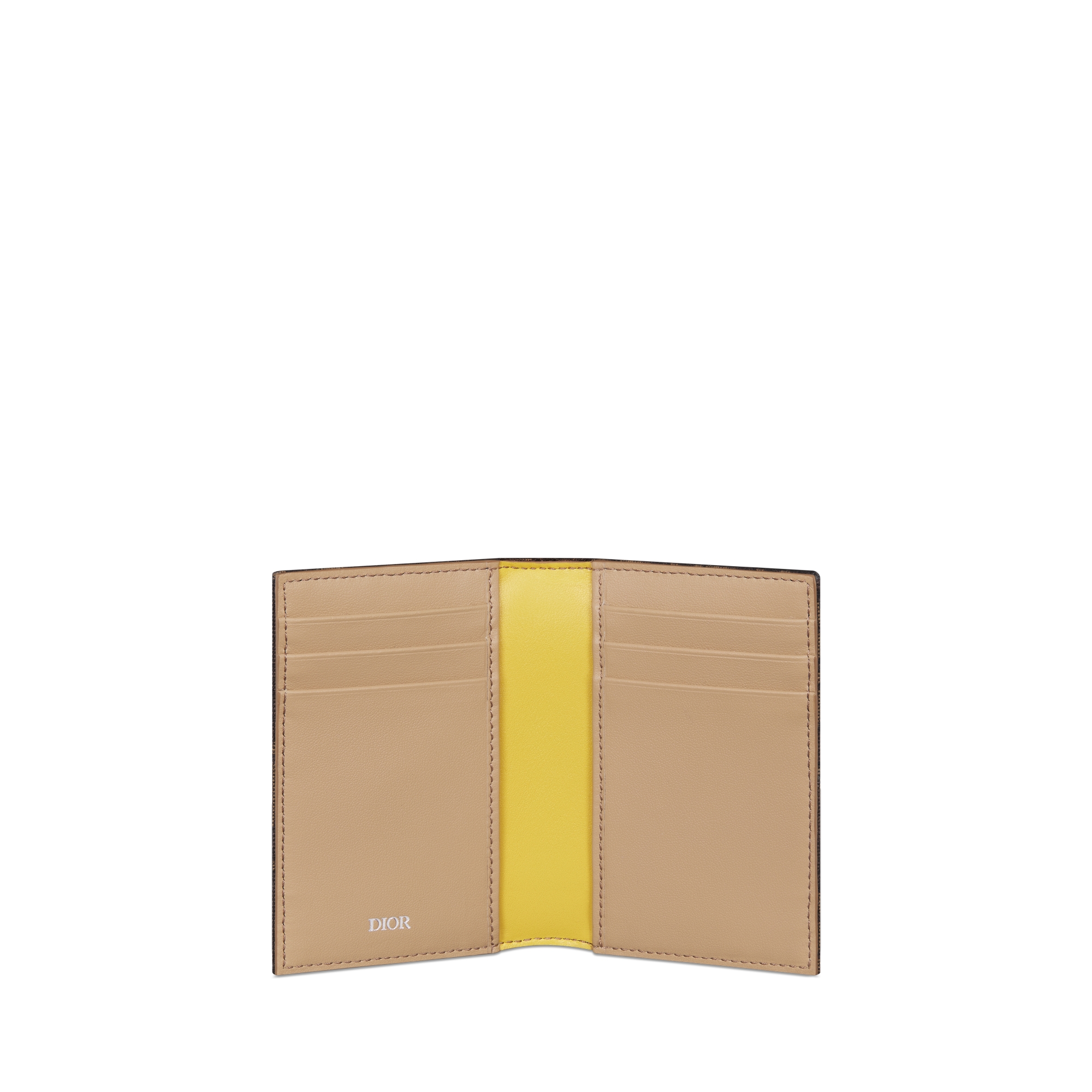 直式兩摺型卡片套 棕色 Dior Oblique 緹花和多色 Dior Mountain 貼布 E07