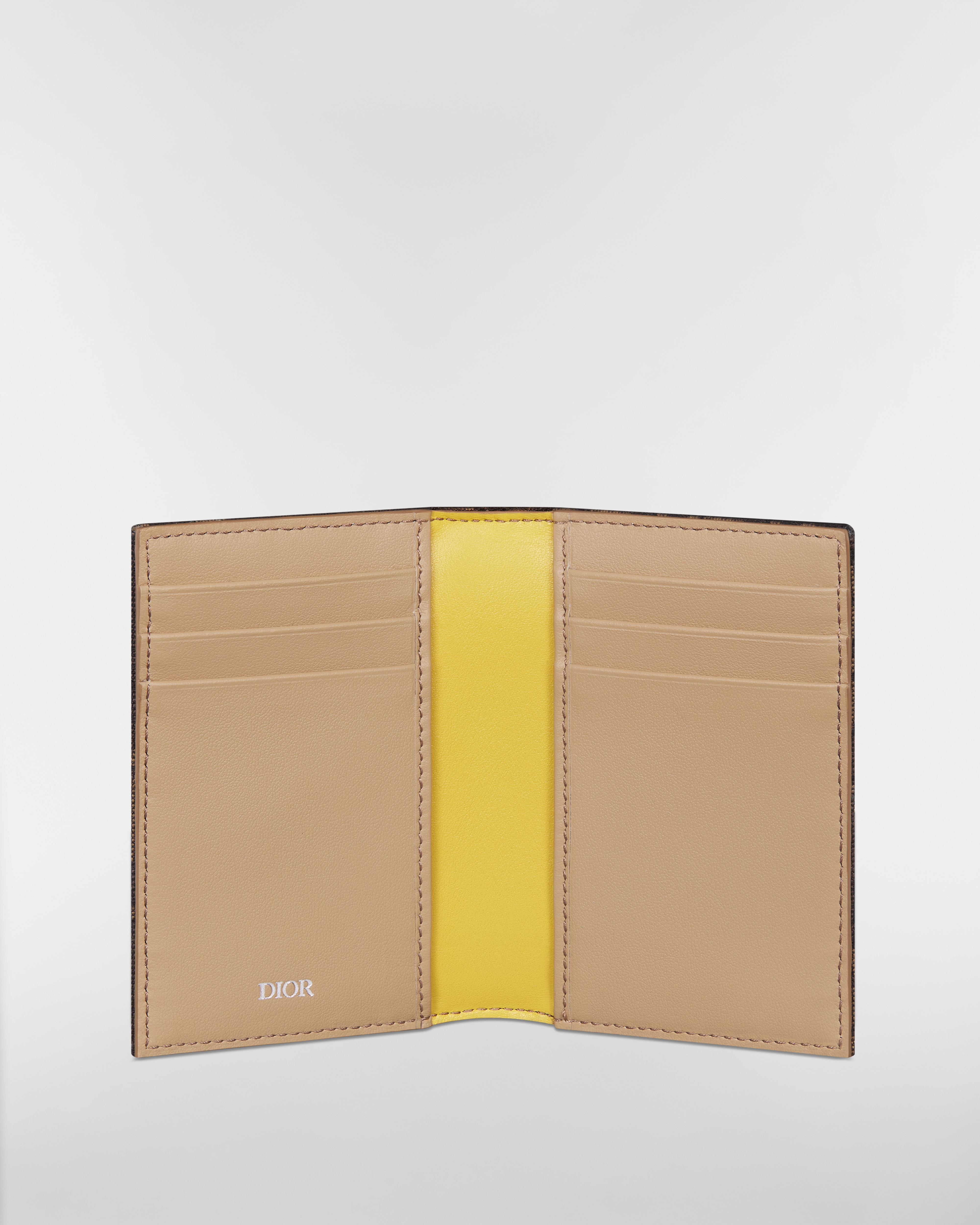 Vertical Bifold Card Holder Brown Dior Oblique Jacquard and Multicolor Dior Mountain Patches E07