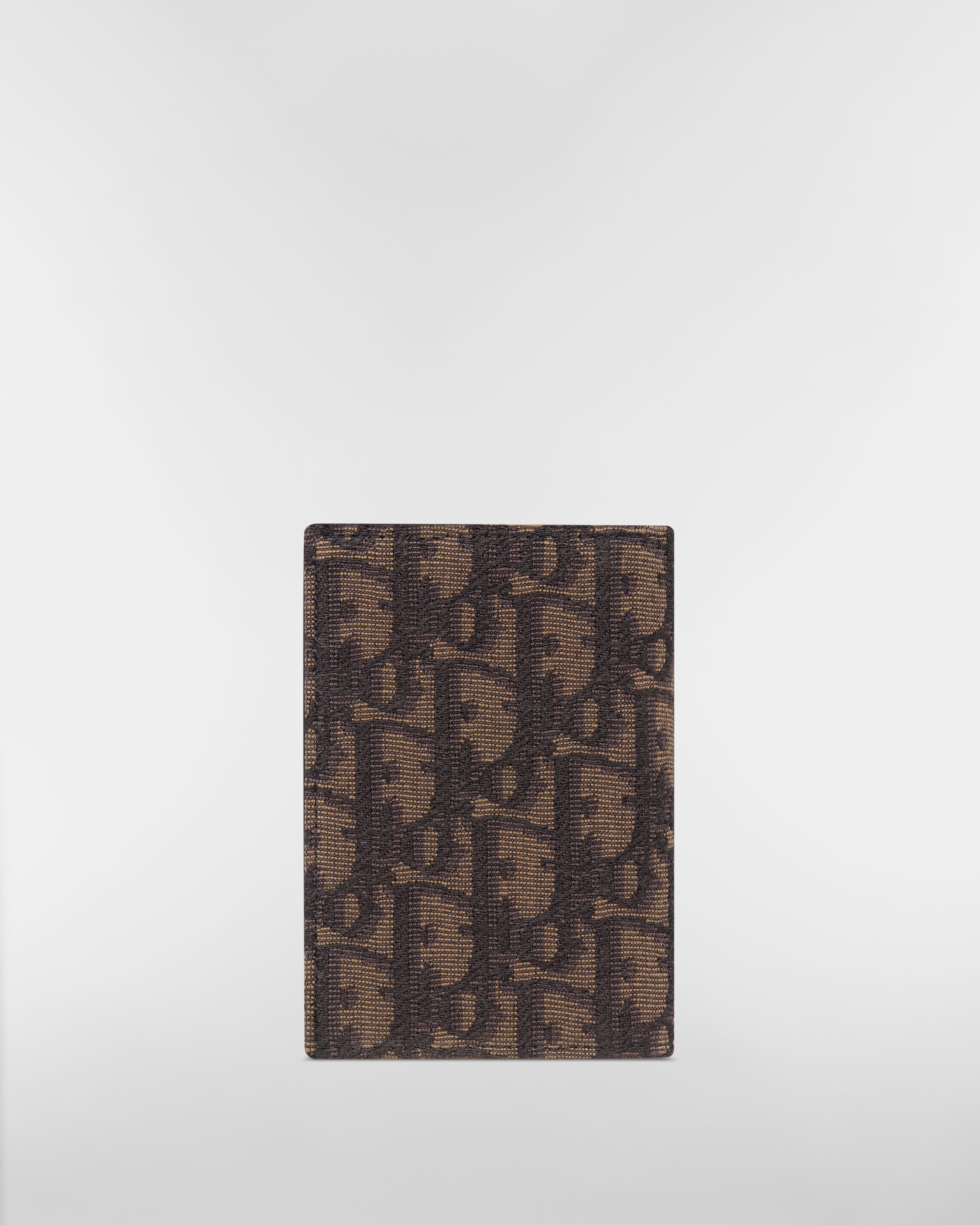 Vertical Bifold Card Holder Brown Dior Oblique Jacquard and Multicolor Dior Mountain Patches E08