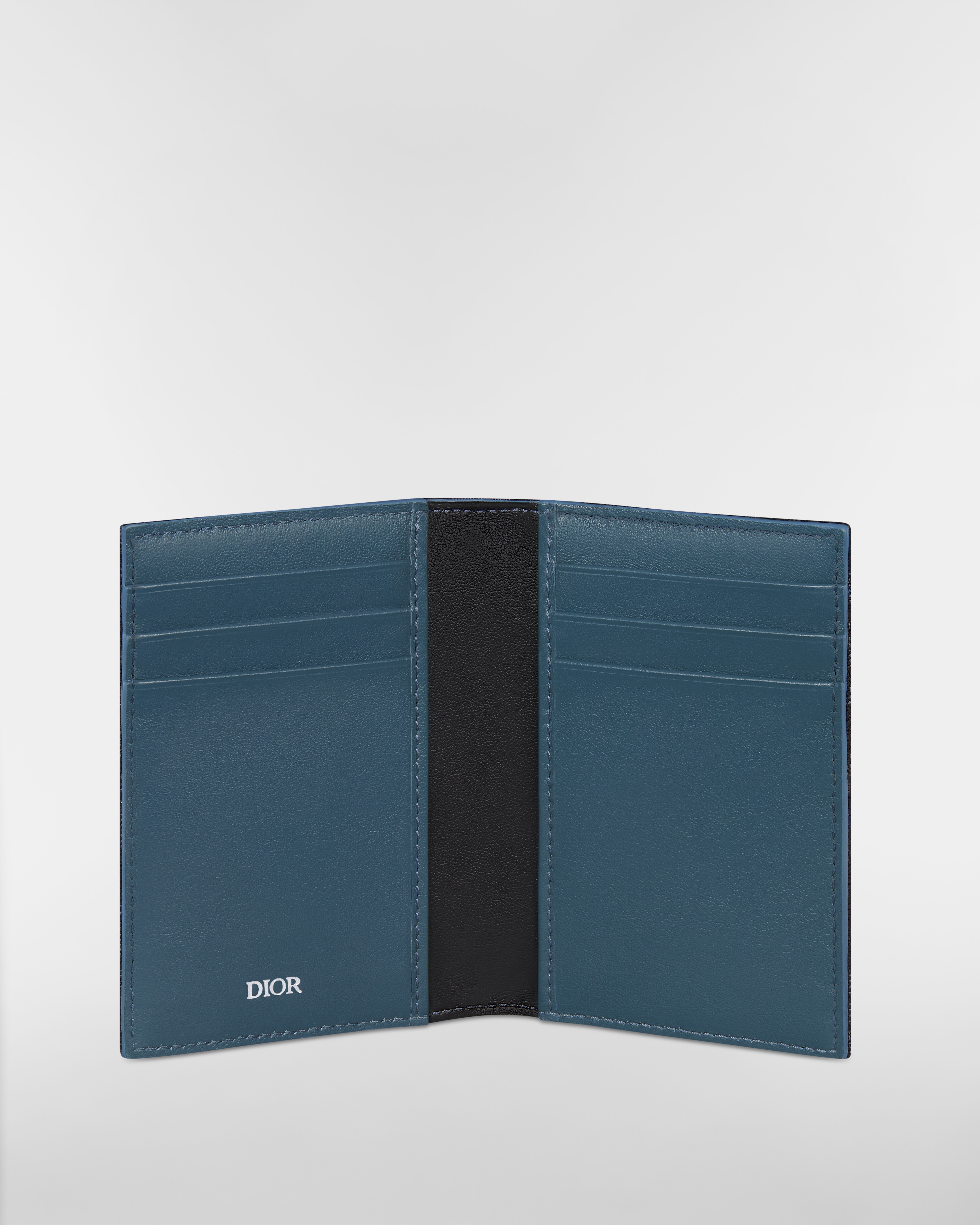 Porte-cartes à deux volets Toile jacquard Dior Oblique noir et patchs Dior Mountain multicolores E07