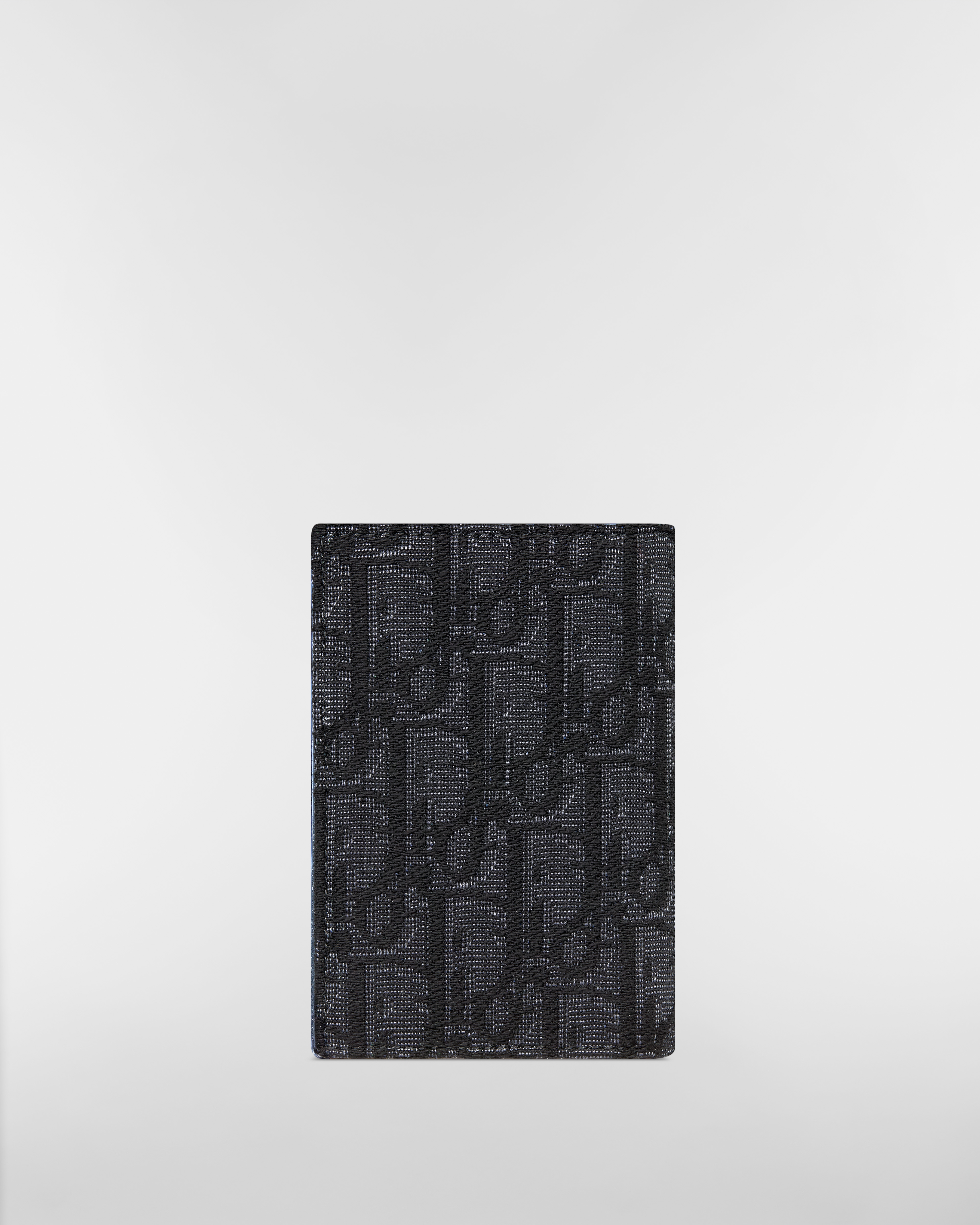 Porte-cartes à deux volets Toile jacquard Dior Oblique noir et patchs Dior Mountain multicolores E08