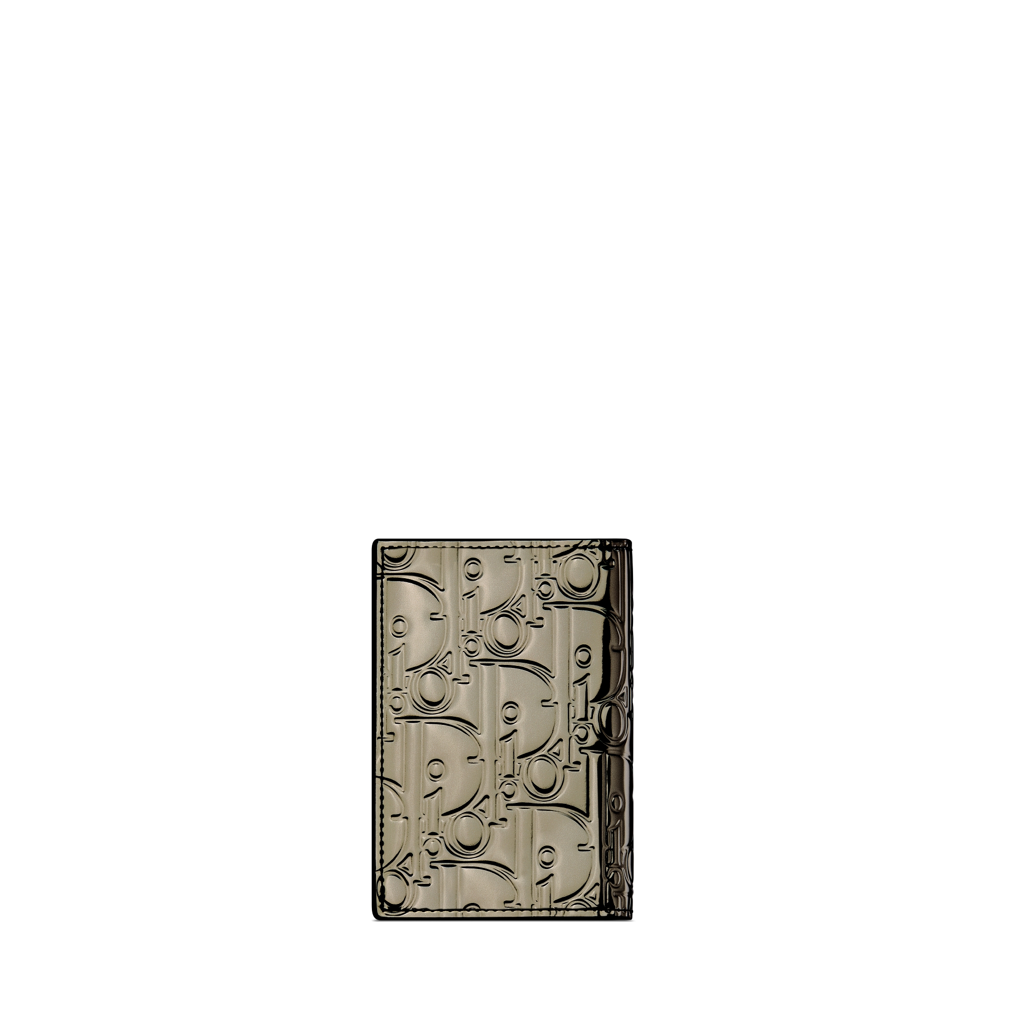 Diorling Vertical Bifold Card Holder Silver-Tone Embossed Dior Oblique Fabric with Metallic Mirrored Effect E08