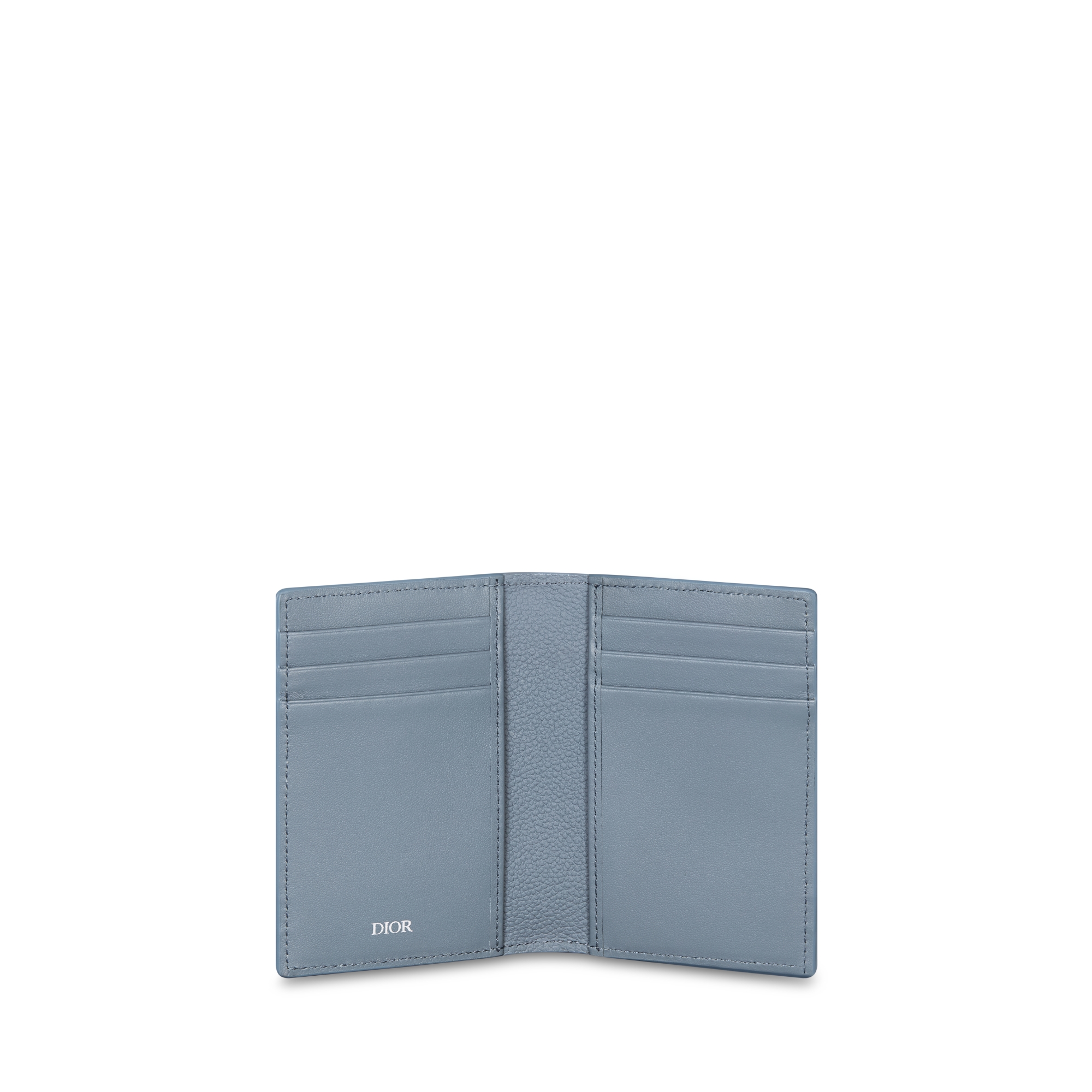 Vertical Bifold Card Holder Blue Dior Gravity Leather E07