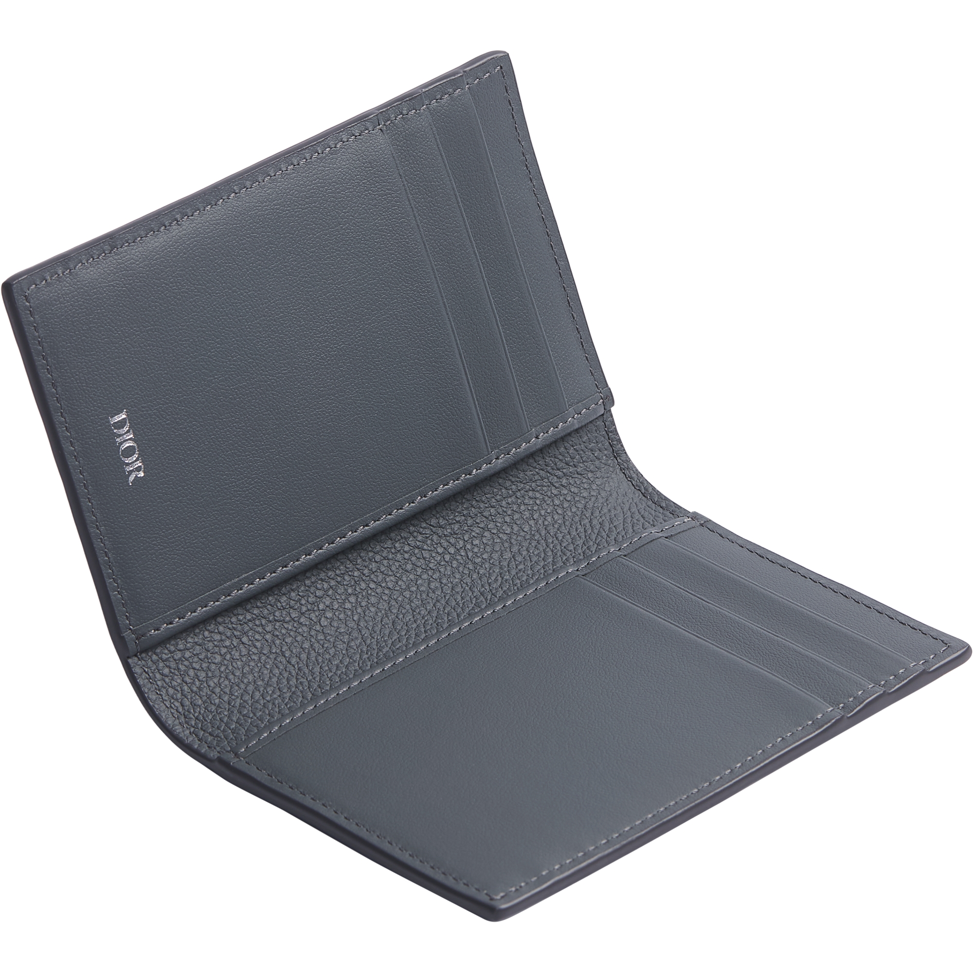 Vertical Bifold Card Holder Deep Gray Dior Gravity Leather E06