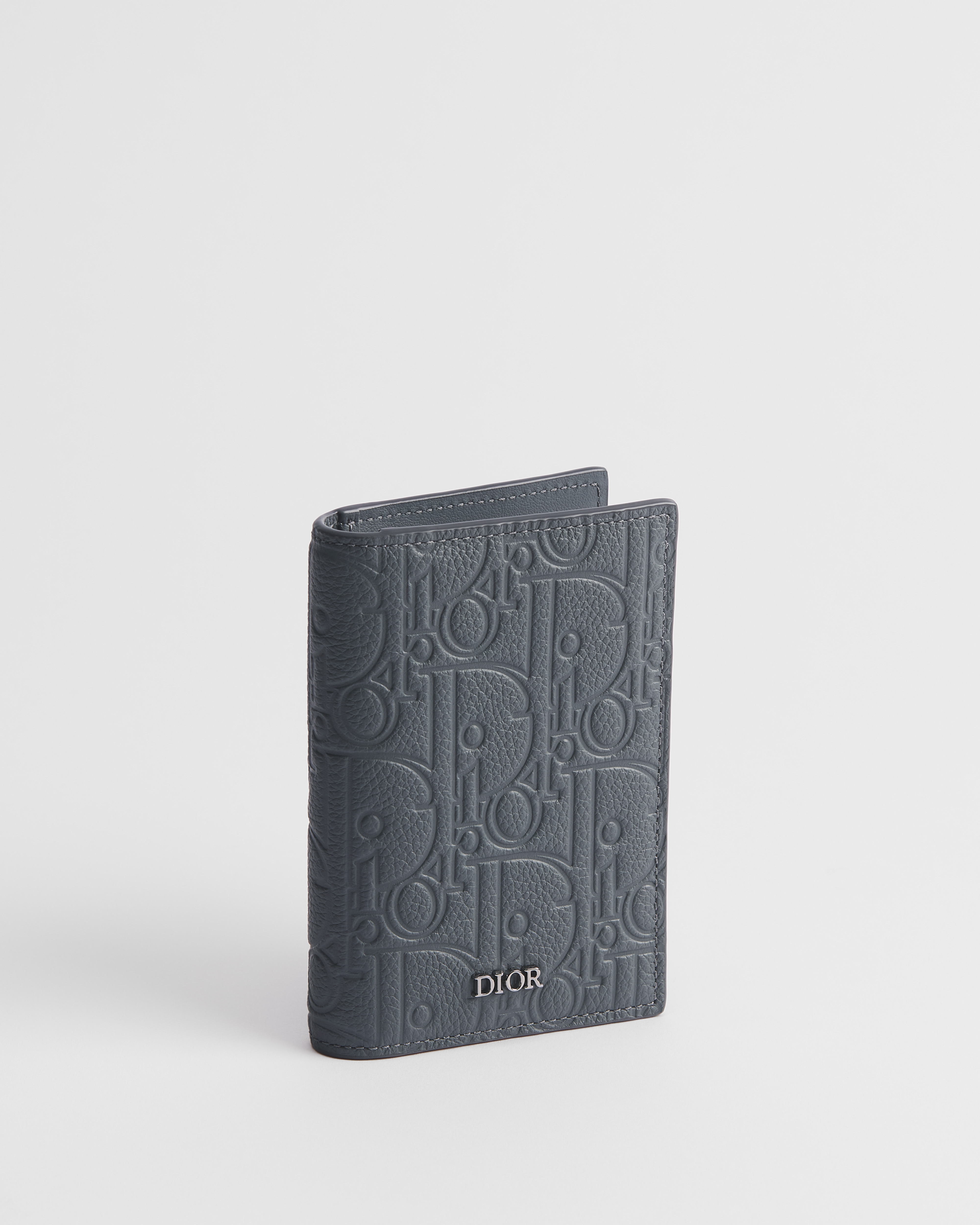Vertical Bifold Card Holder Deep Gray Dior Gravity Leather E03